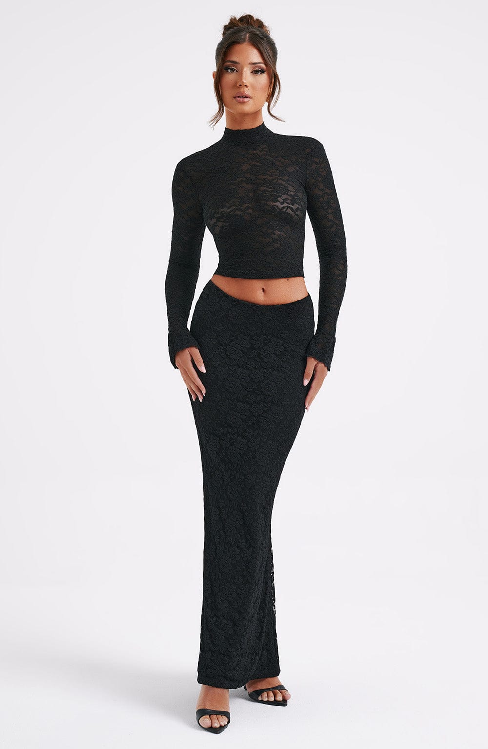 Black Lace Maxi Skirt Fernanda - Stretch Mesh Lined Elegant