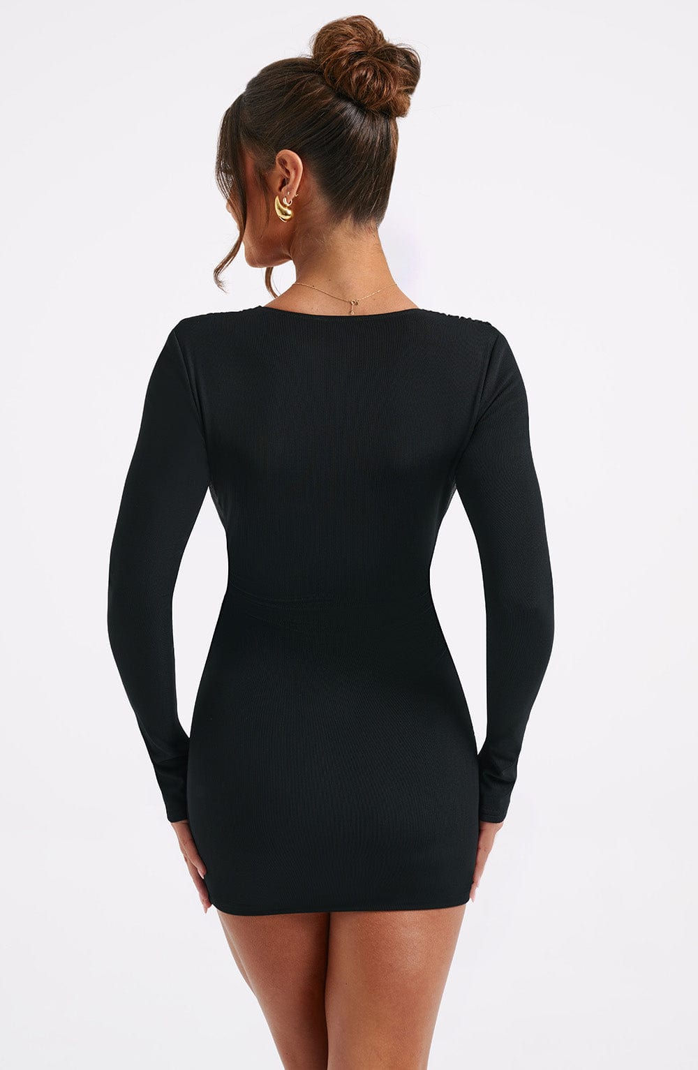 Black Stretch Mesh Danielle Mini Dress with Plunge Neckline