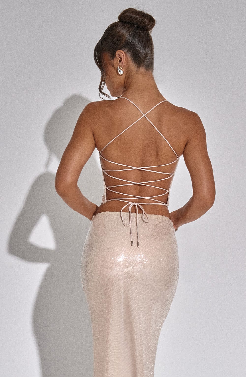 Larisa Sequin Corset with Rose Detail in Nude