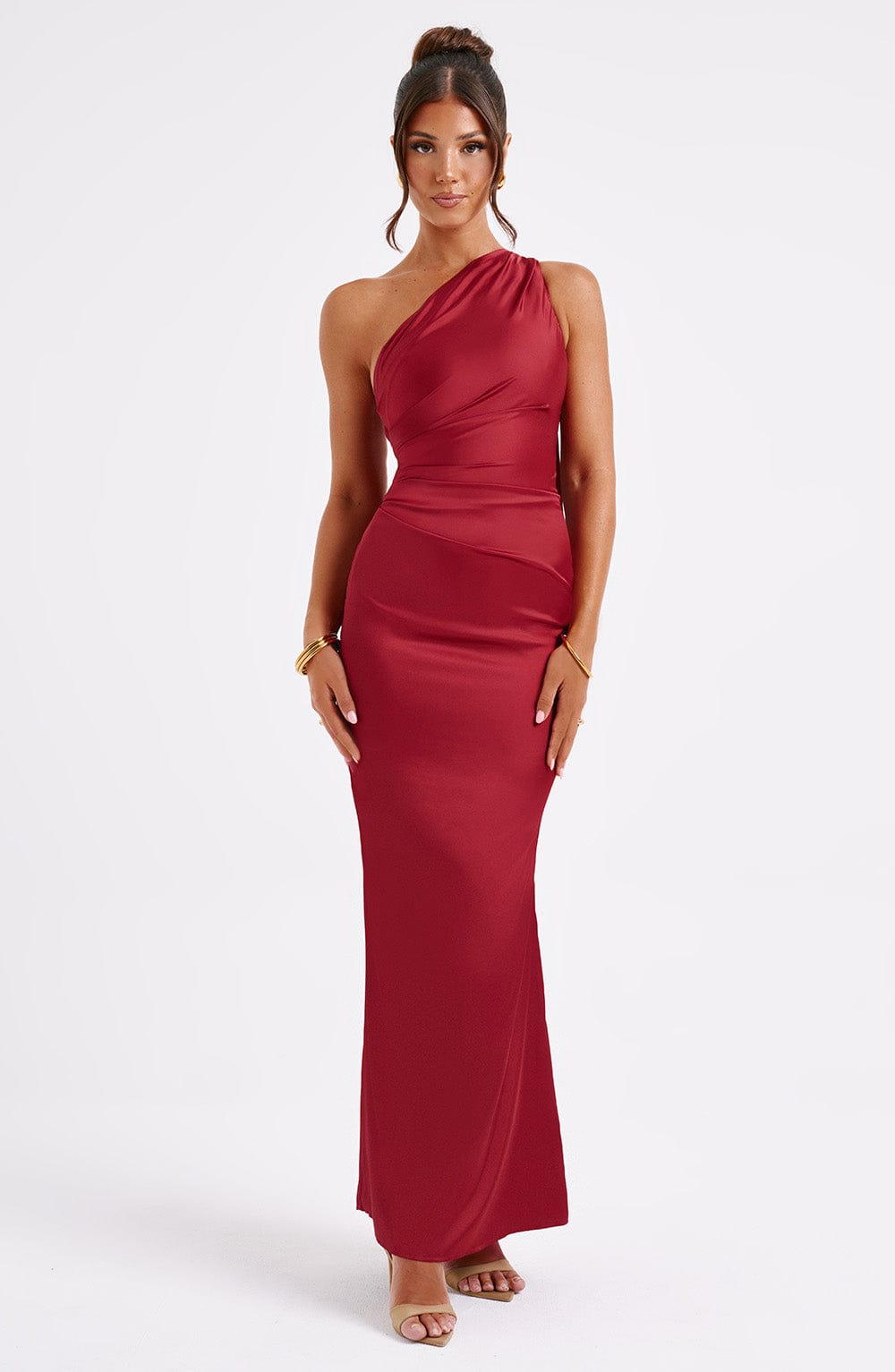 Wine One Shoulder Maxi Dress with Cut Out Back | Arizona
