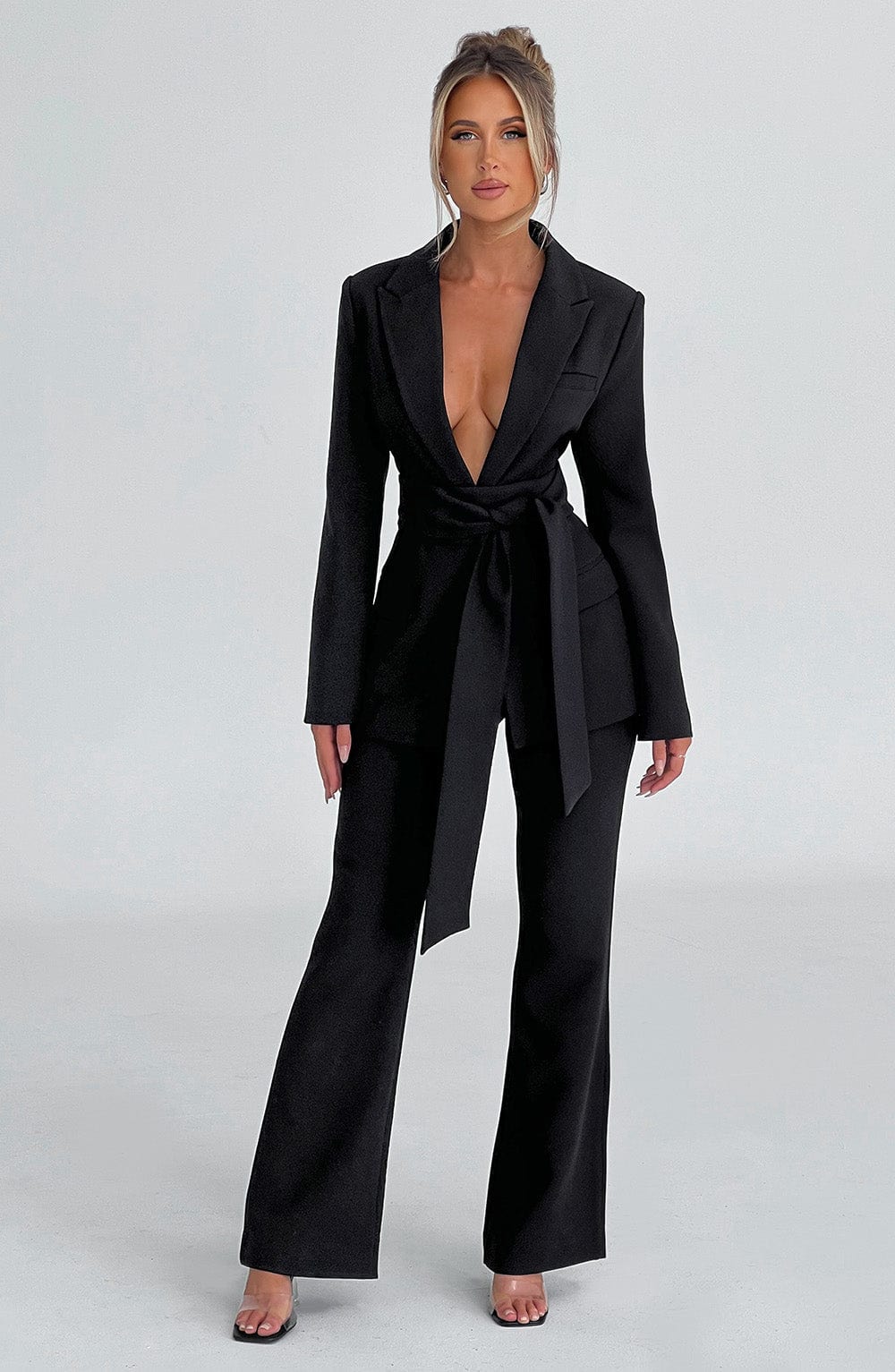 Black High Waisted Flare Pants - Hazel Tailored Trousers