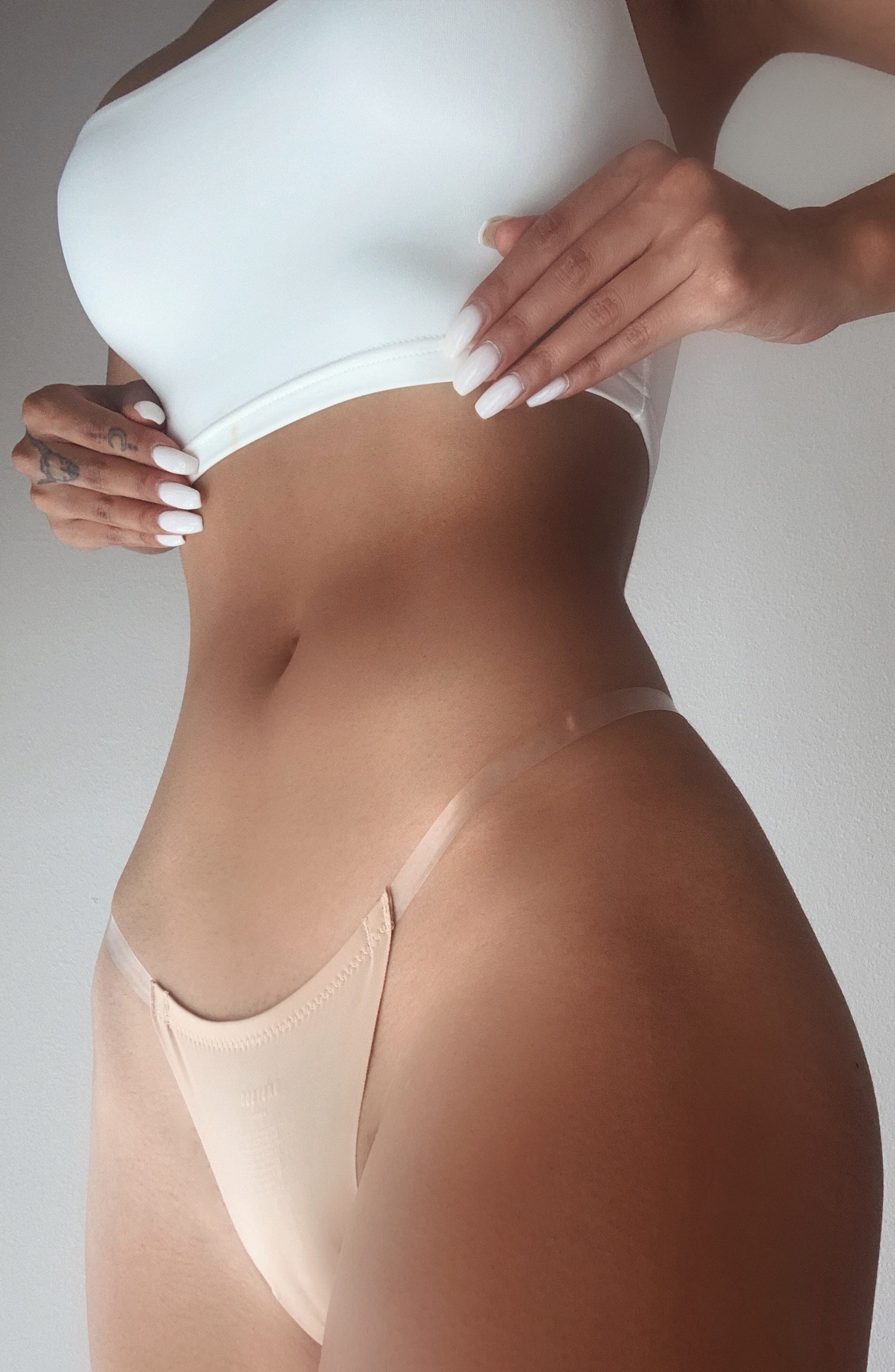 Seamless Nude Thong Panties with Clear Strap - No Show Underwear