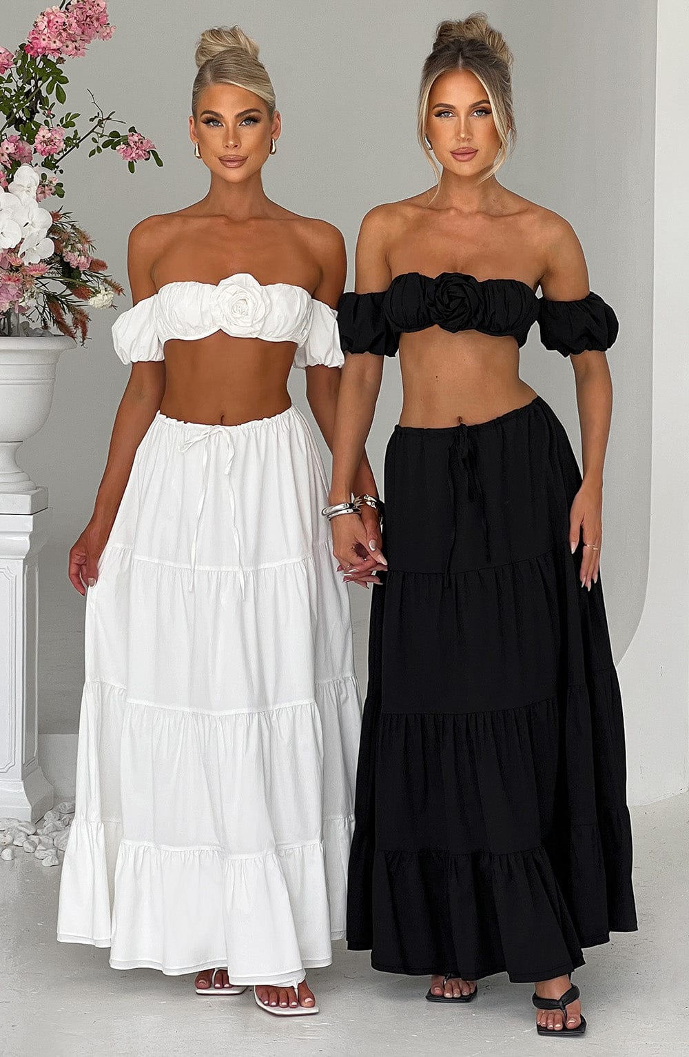 Carmen Black Halterneck Top with Puff Sleeves