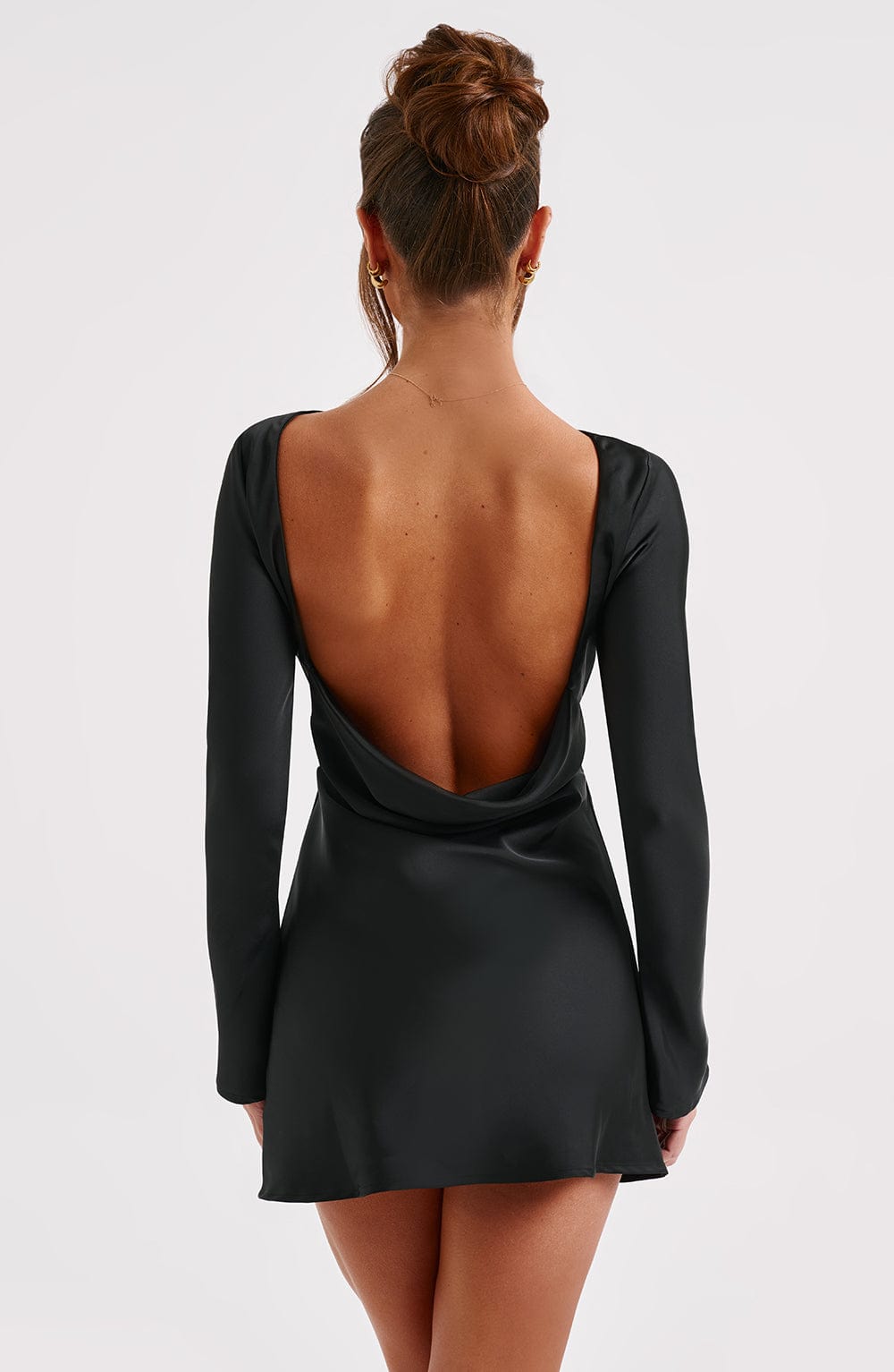 Bambi Satin Mini Dress with Low Back - Black