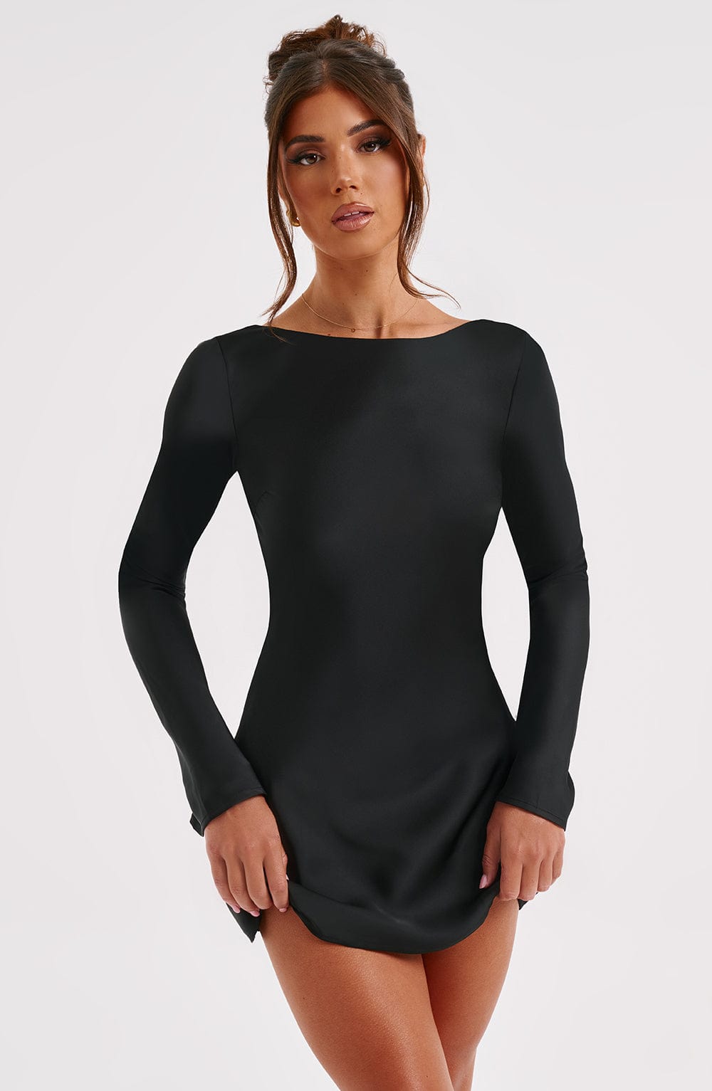 Bambi Satin Mini Dress with Low Back - Black