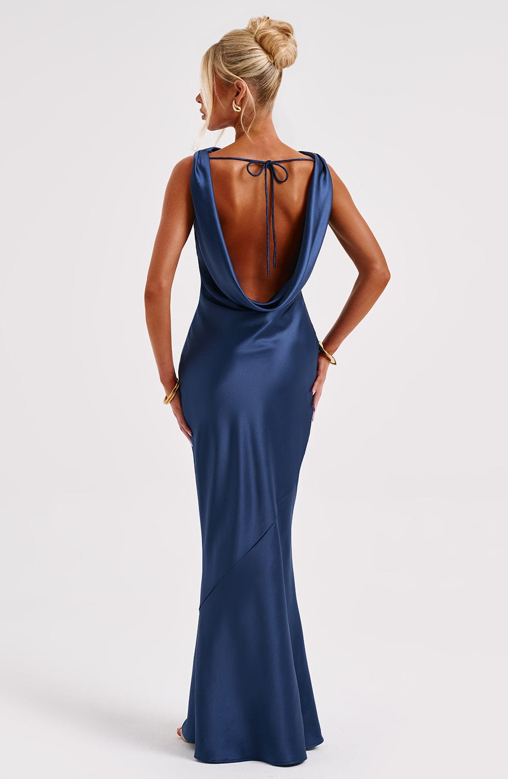 Azuri Navy Satin Maxi Dress with Cut Out Back