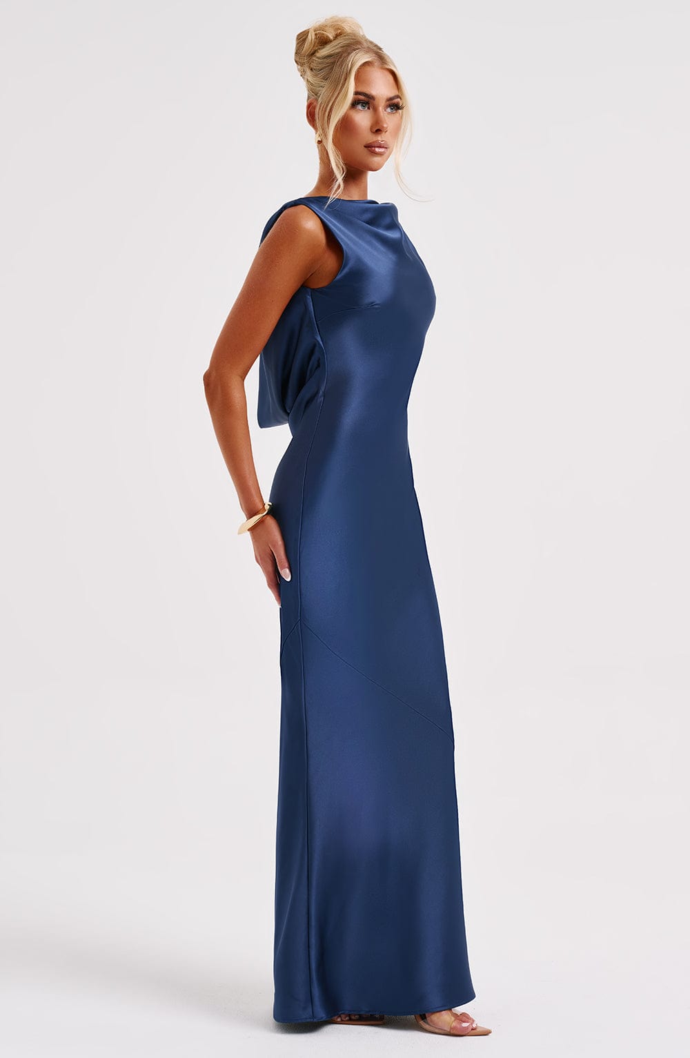 Azuri Navy Satin Maxi Dress with Cut Out Back