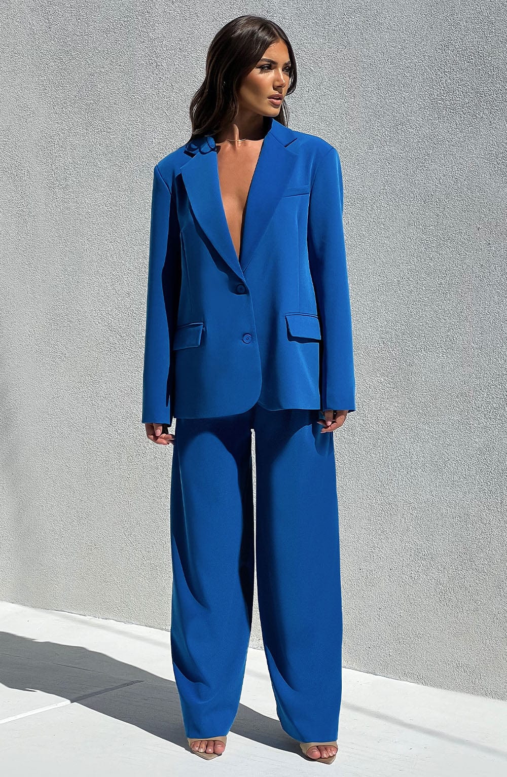 Noa High Waisted Wide Leg Pants - Blue Relaxed Fit