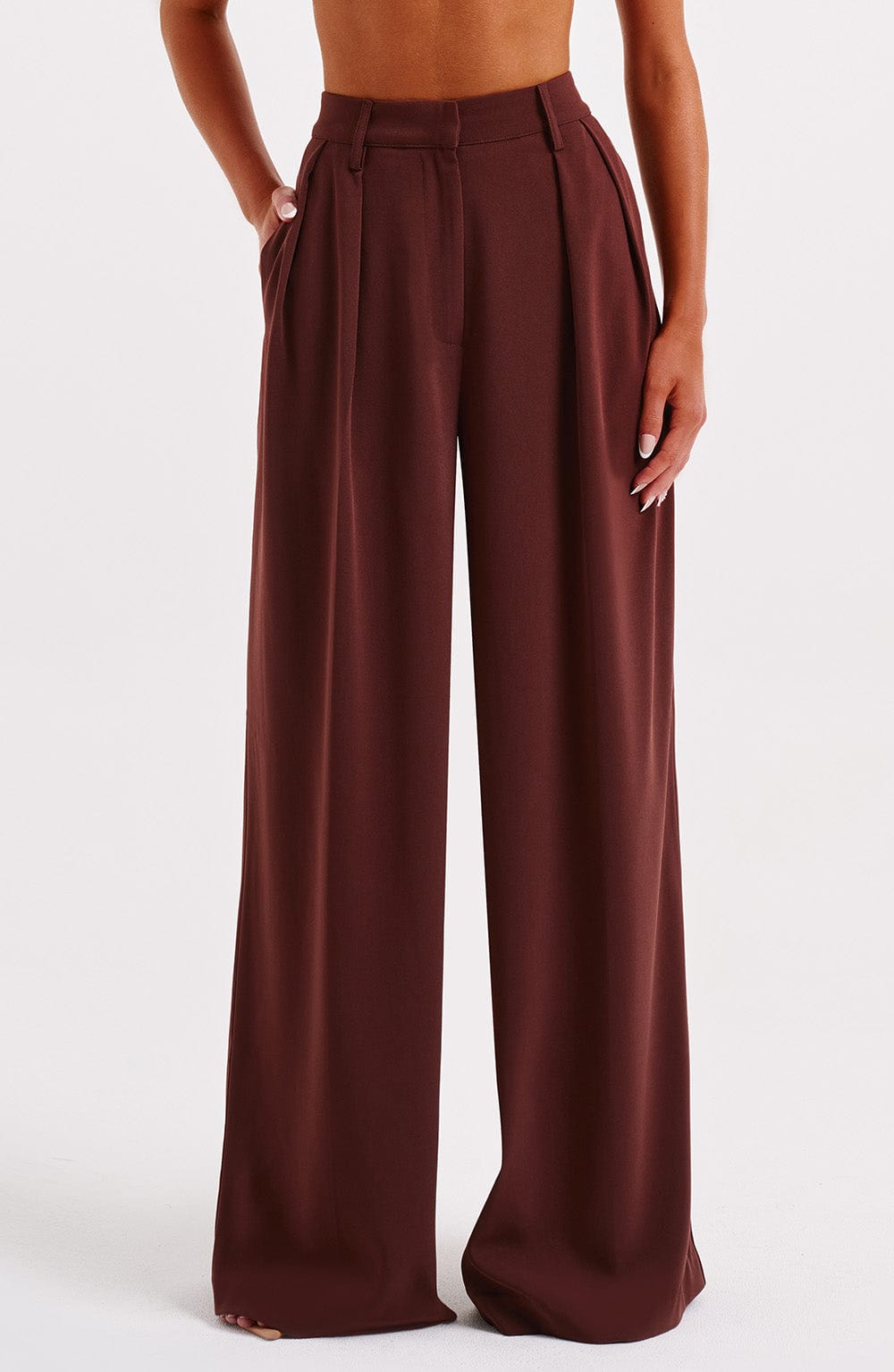 Noa High Waisted Wide Leg Pants - Brown Relaxed Fit