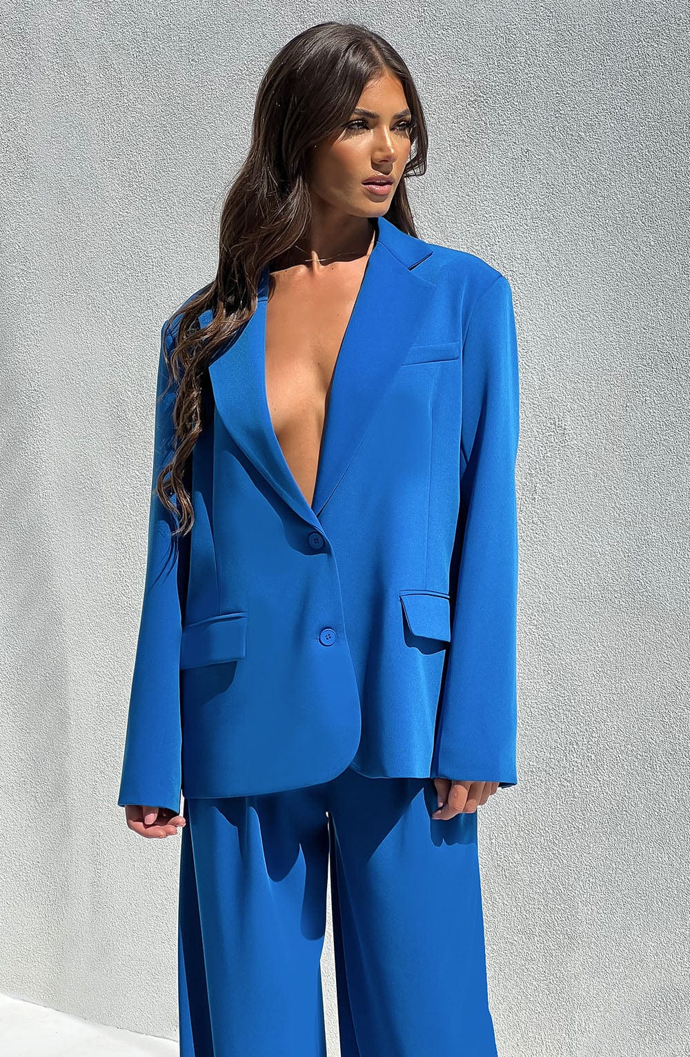 Noa Blue Oversized Blazer - Premium Tailored Lapel Jacket
