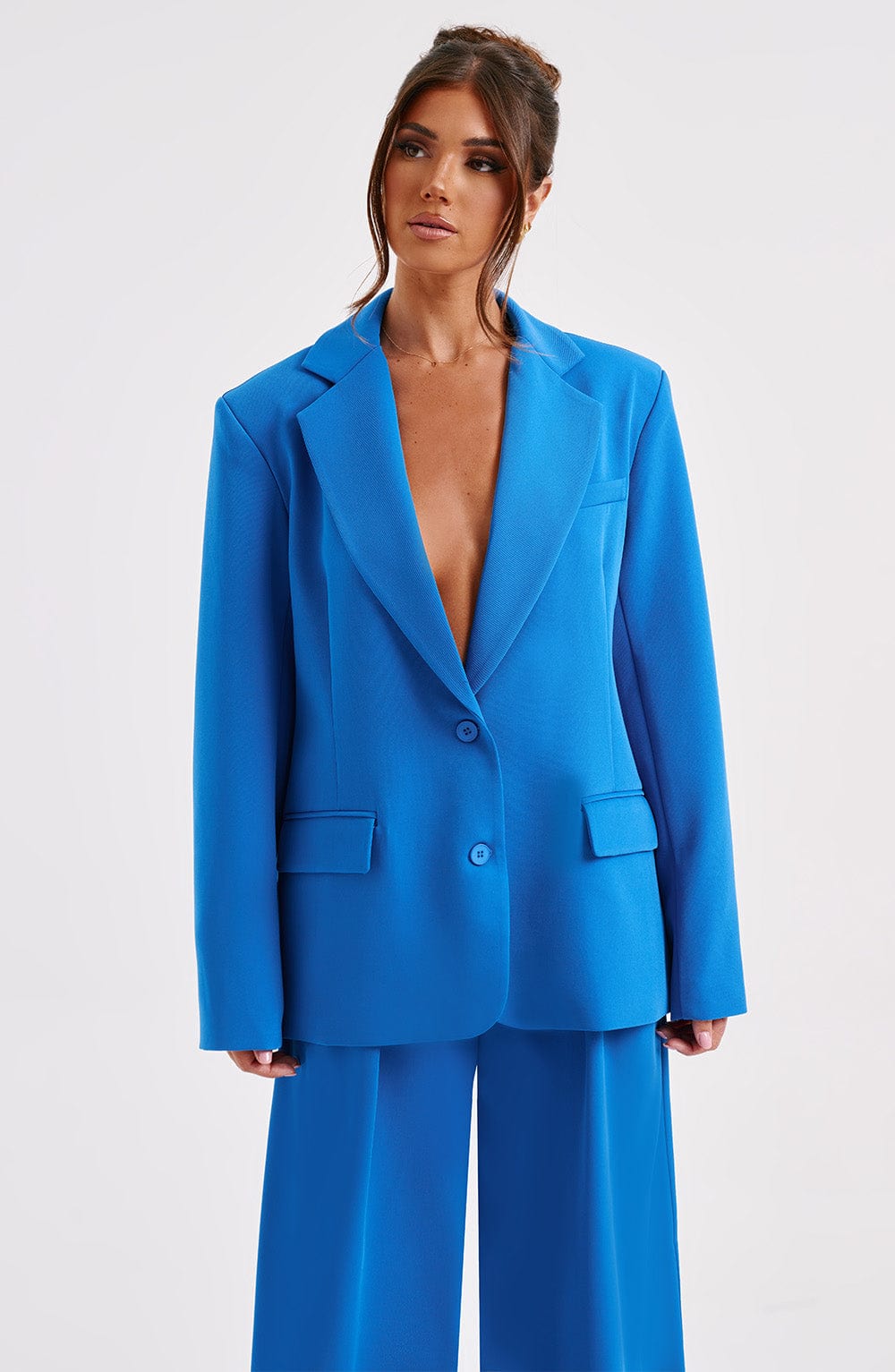 Noa Blue Oversized Blazer - Premium Tailored Lapel Jacket