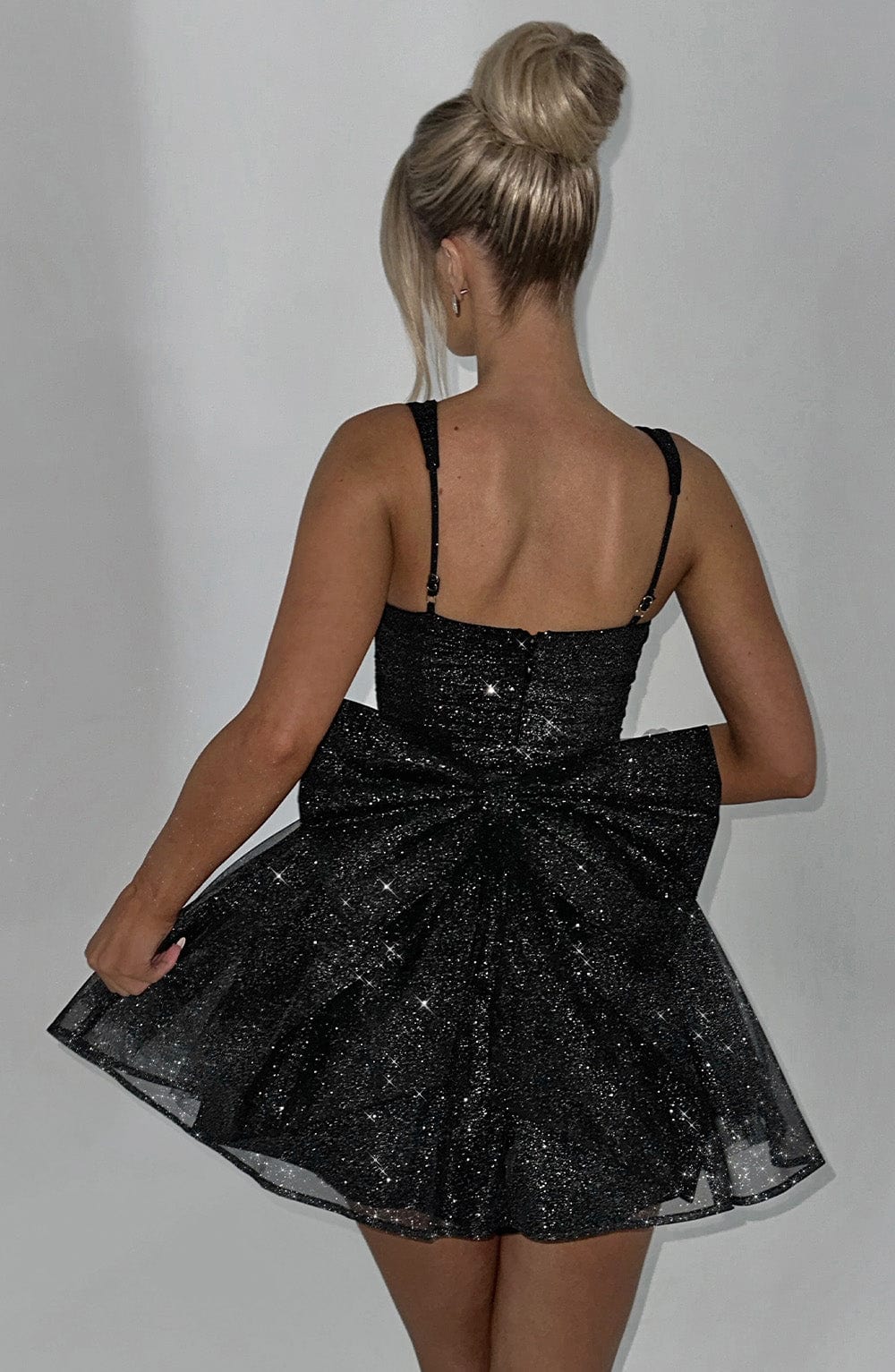 Black Sparkle Polly Mini Dress with Detachable Bow & Underwire Support