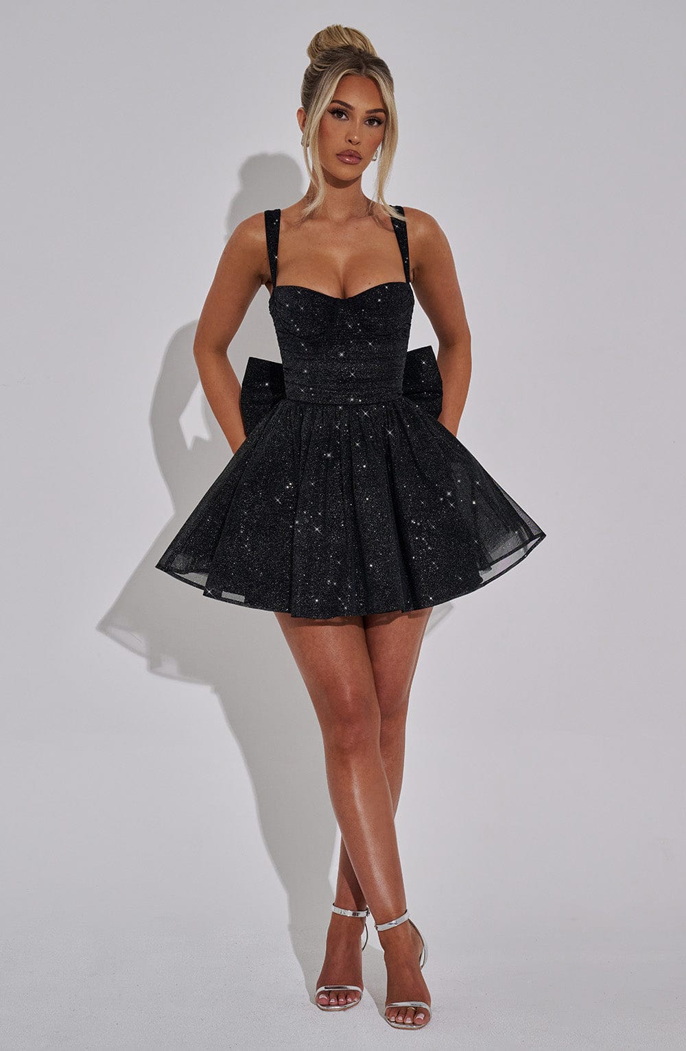 Black Sparkle Polly Mini Dress with Detachable Bow & Underwire Support