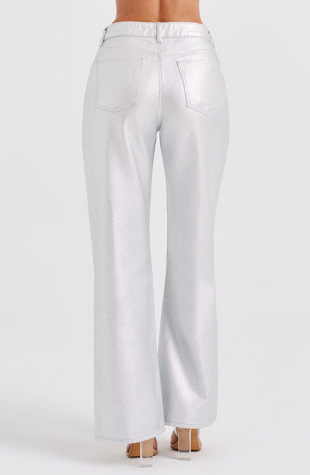 Silver Metallic Wide Leg Jeans - Cassidy Relaxed Fit Pants