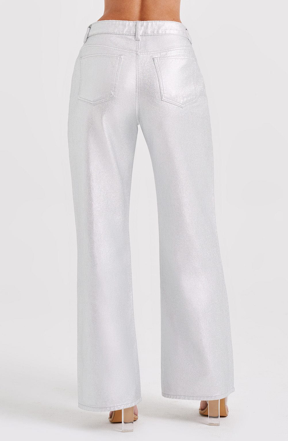 Silver Metallic Wide Leg Jeans - Cassidy Relaxed Fit Pants