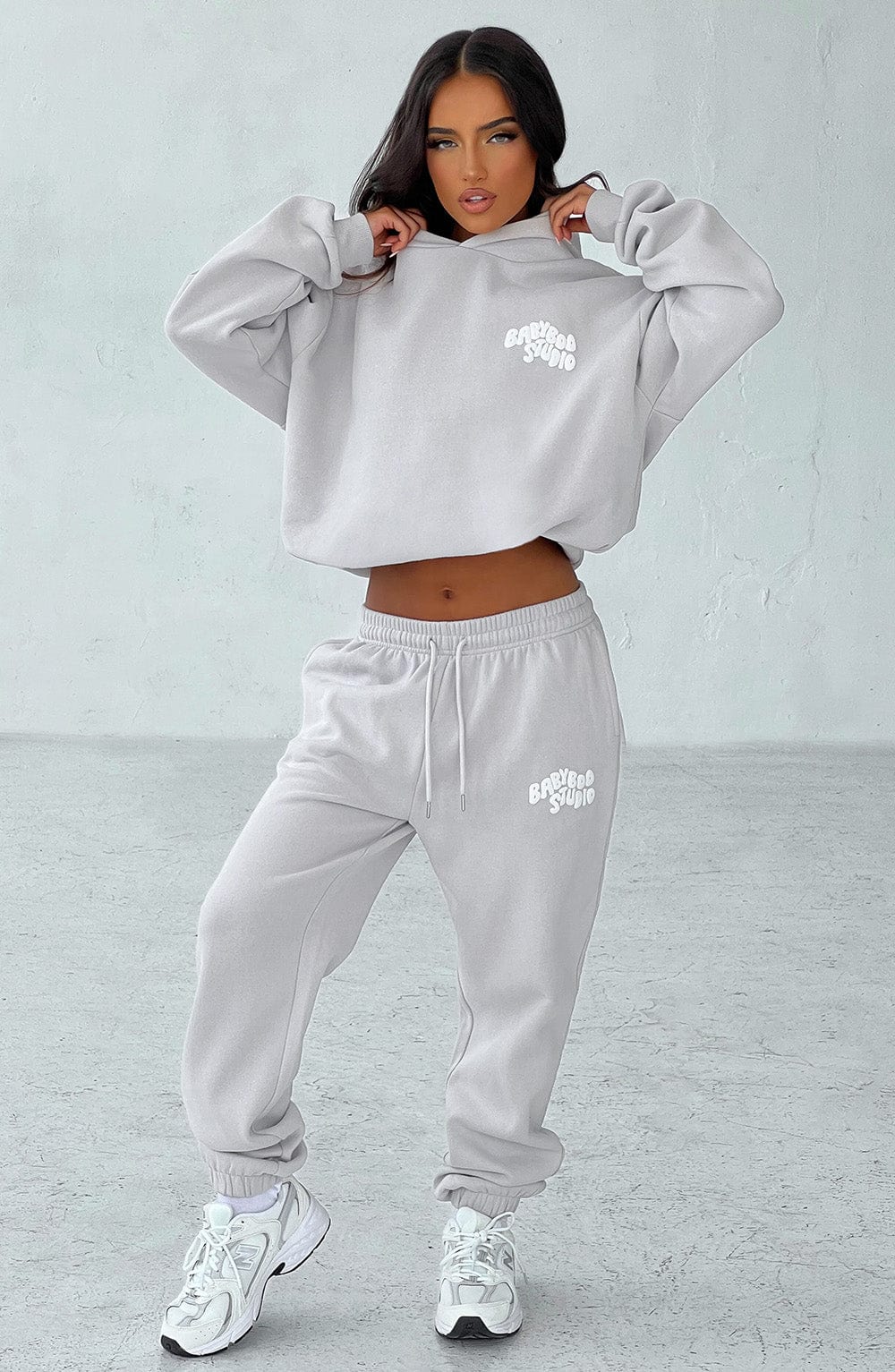 Babyboo Studio Oversized Cotton Sweatpants - Light Grey/White