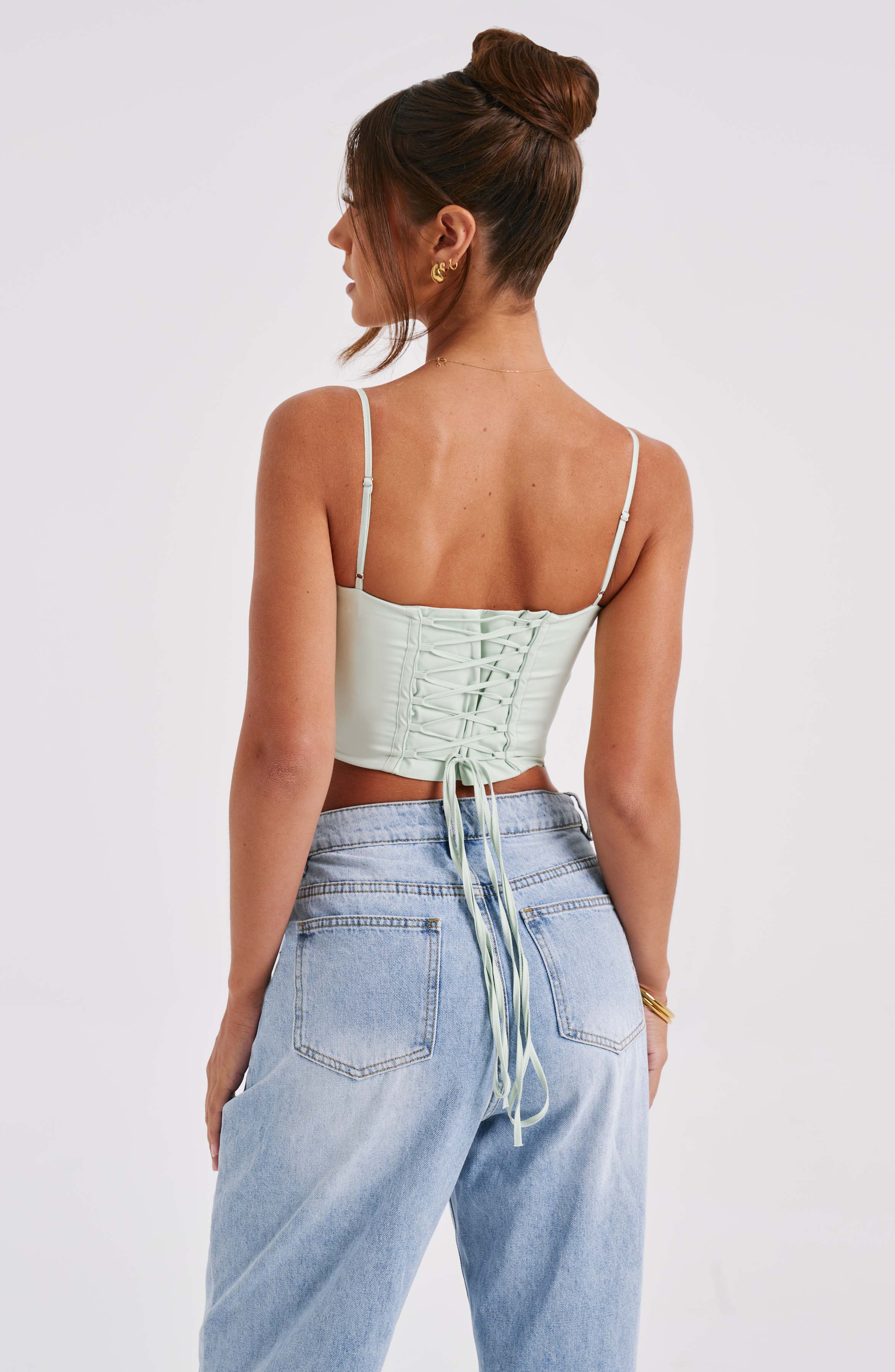Clara Cotton Corset Top with Boning in Sage Green