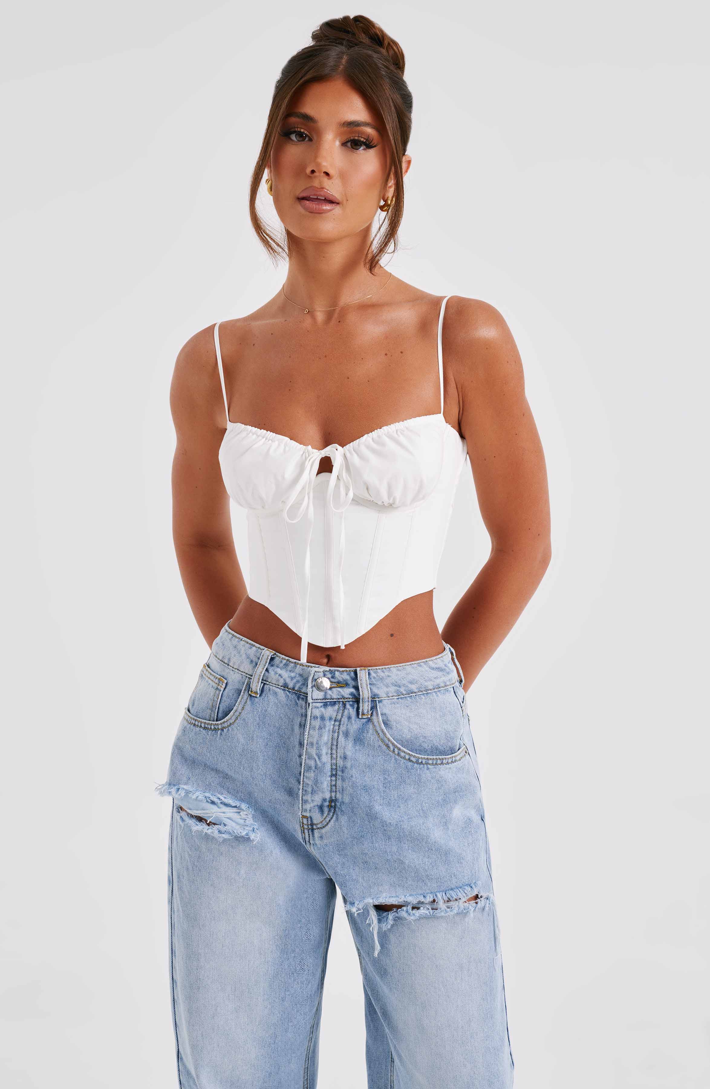 Ivory Clara Corset - Boned Cotton Underwire Bustier Top