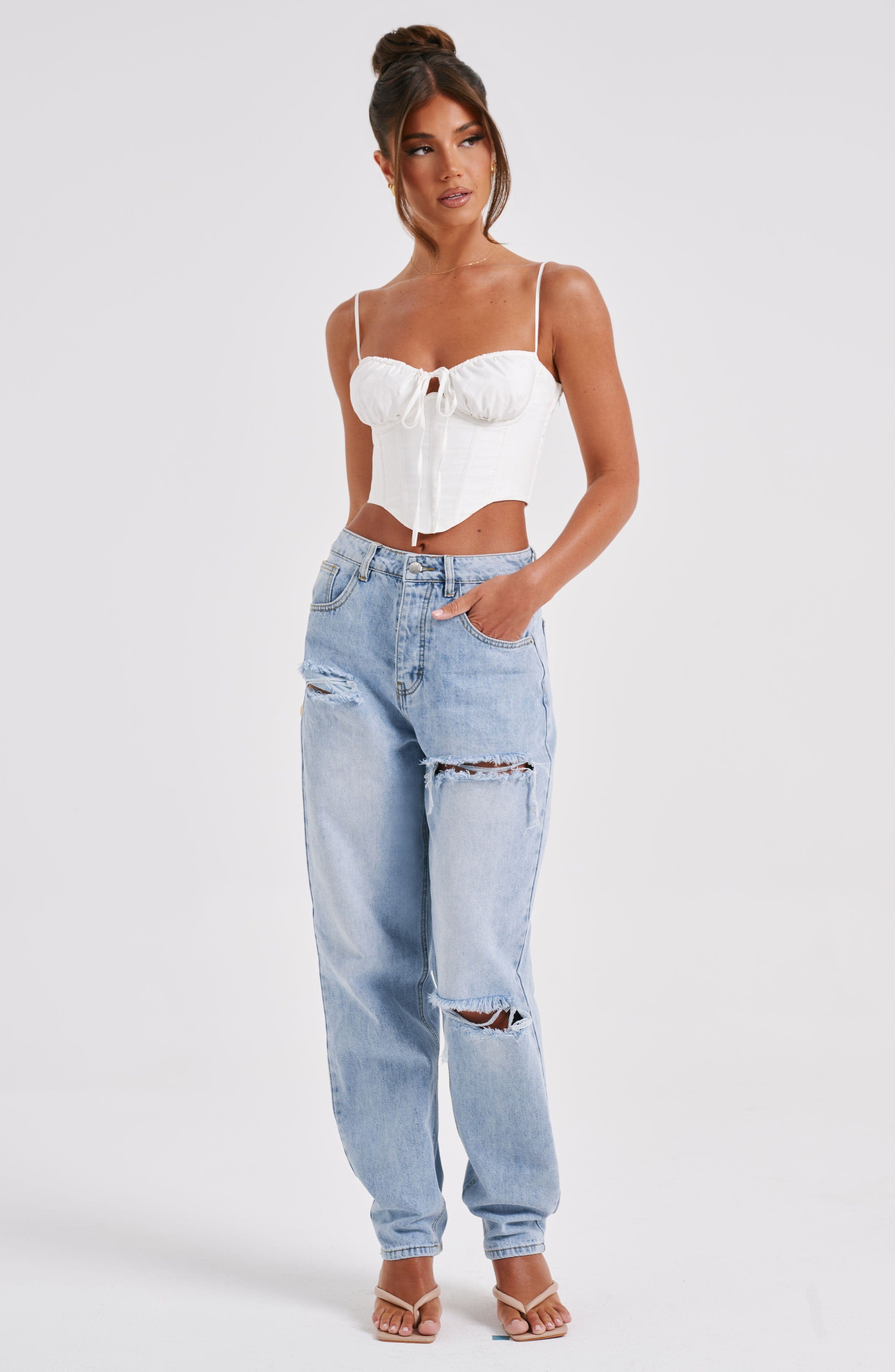 Ivory Clara Corset - Boned Cotton Underwire Bustier Top