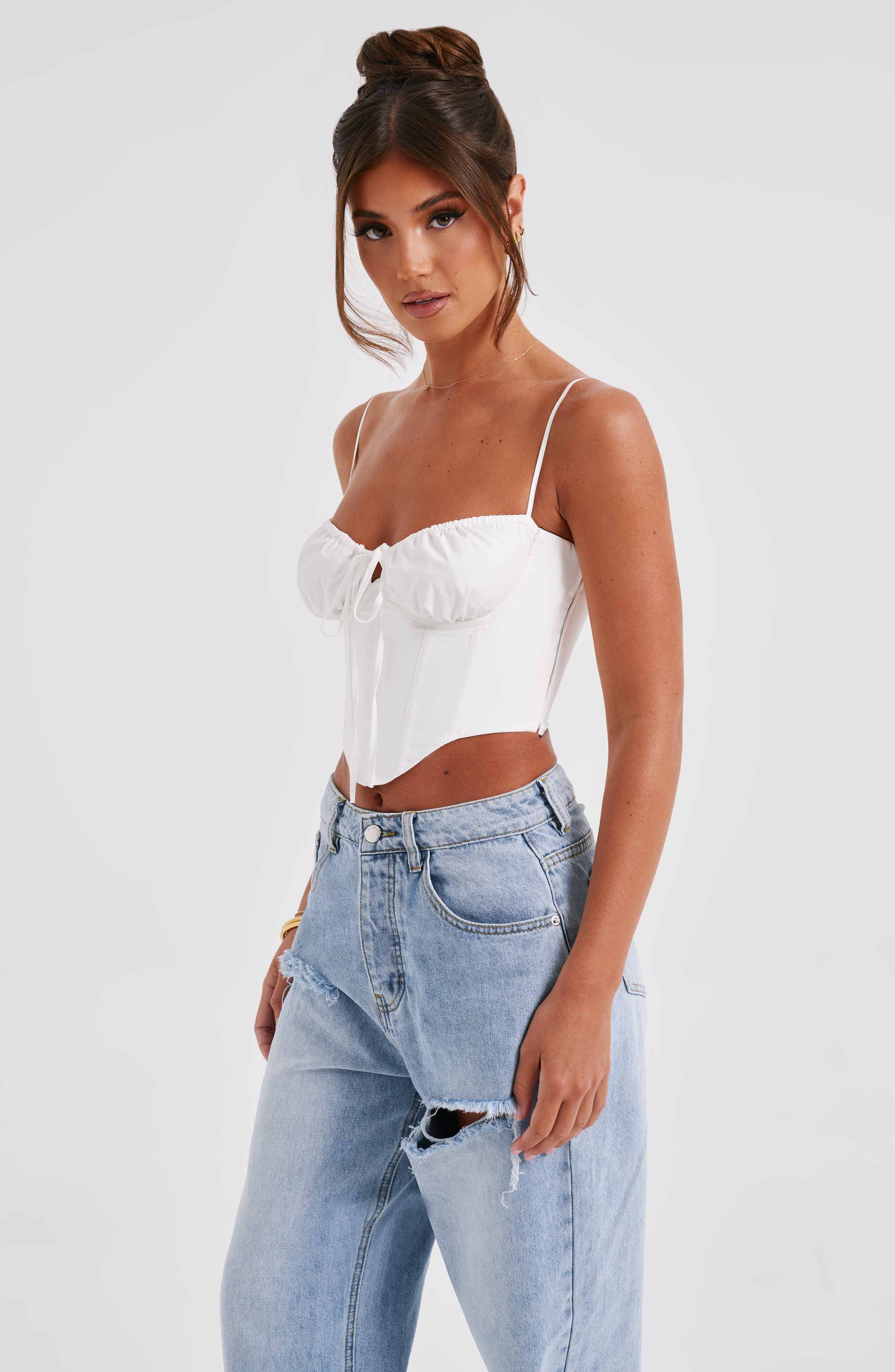 Ivory Clara Corset - Boned Cotton Underwire Bustier Top