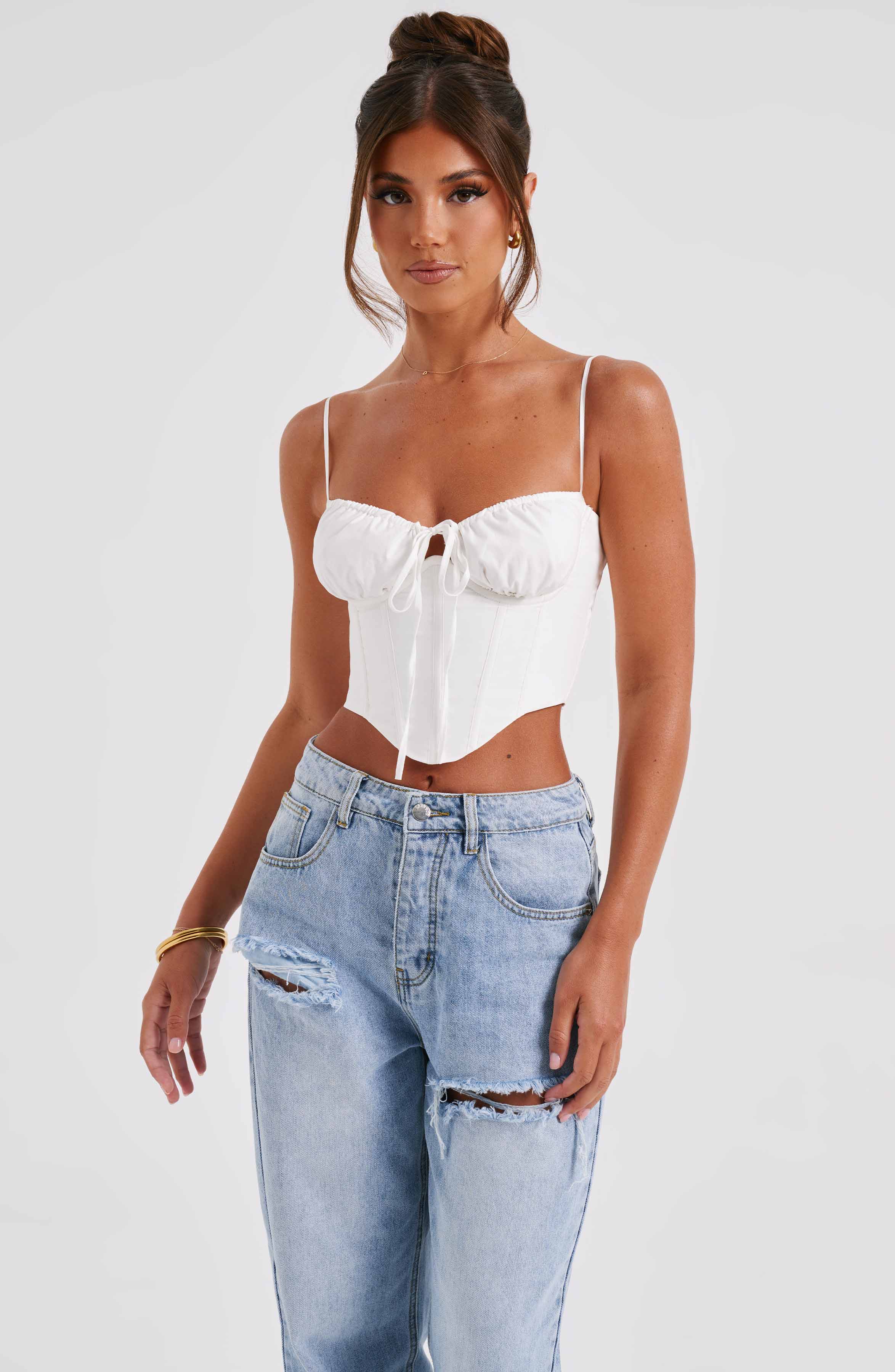 Ivory Clara Corset - Boned Cotton Underwire Bustier Top