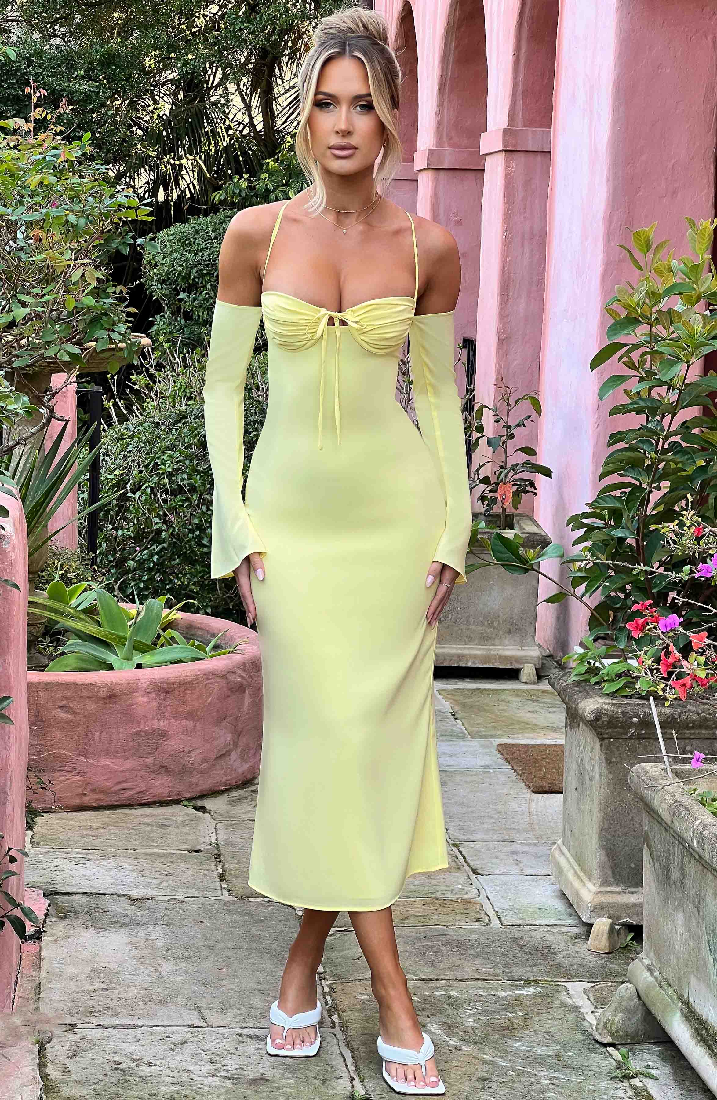 Lemon Dulce Midi Dress - Backless Chiffon Halter Dress