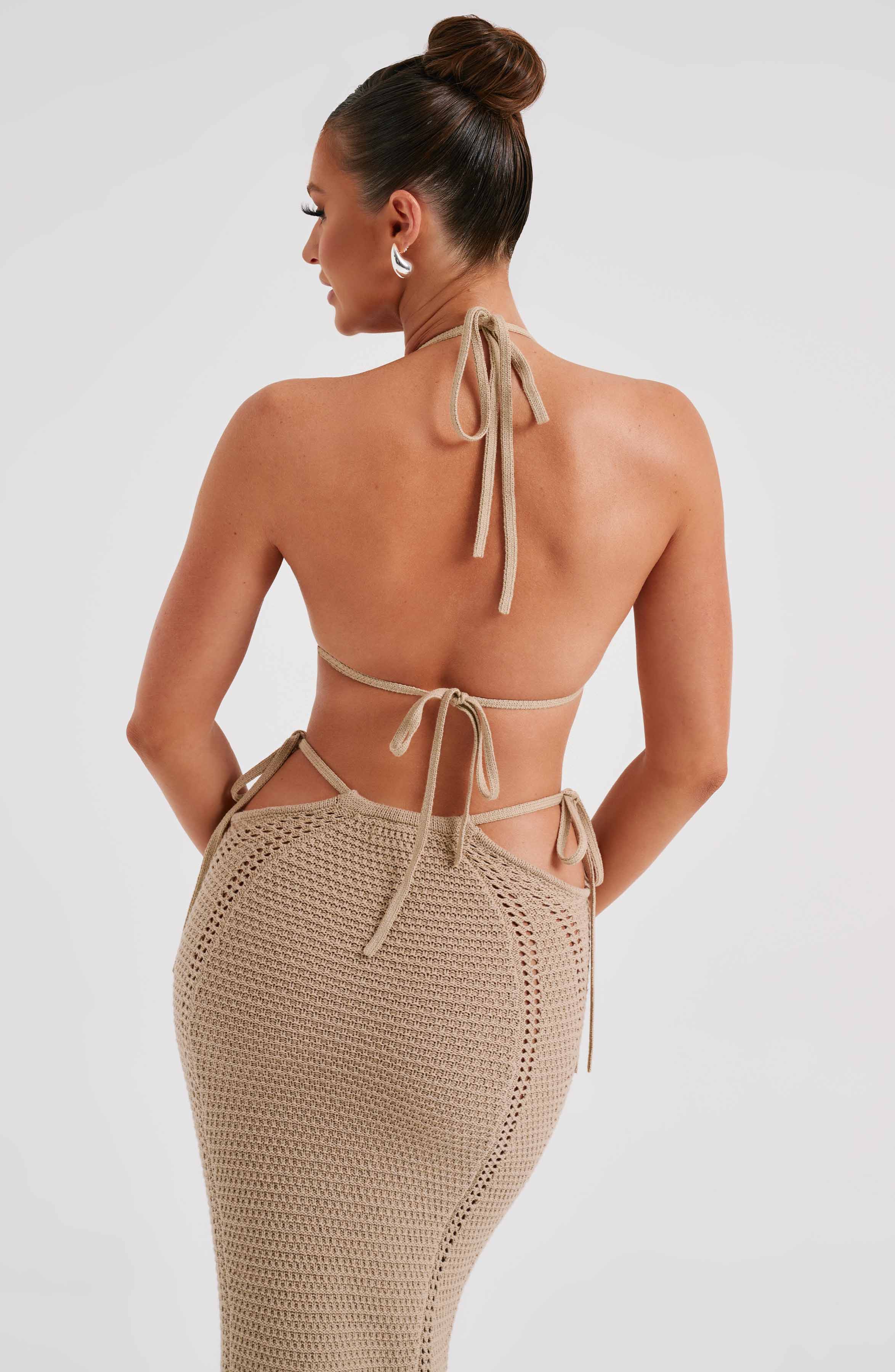 Crochet Jia Top - Beige Backless Bralette with Ties