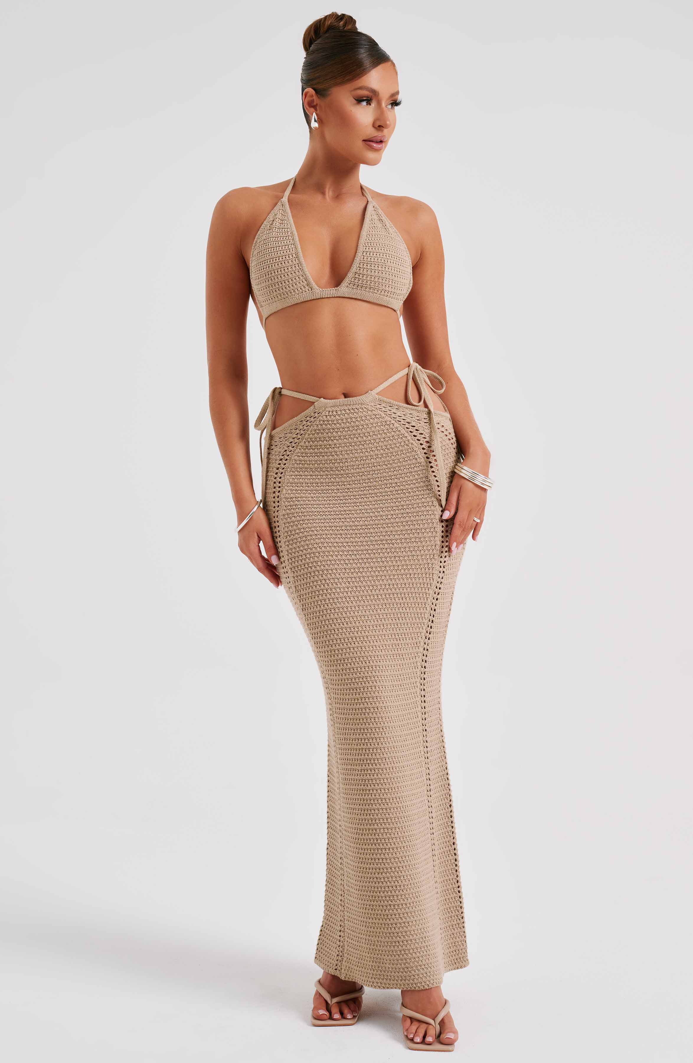 Crochet Jia Top - Beige Backless Bralette with Ties