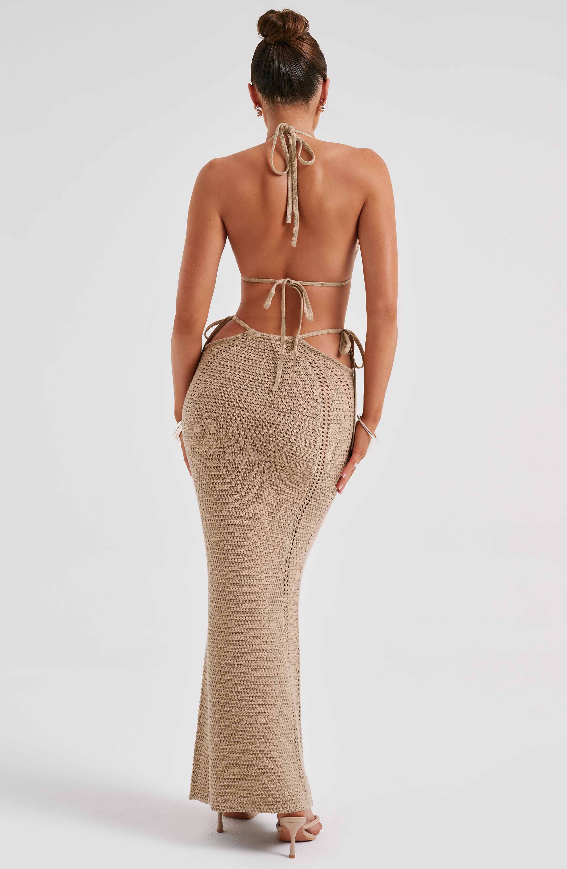 Crochet Jia Top - Beige Backless Bralette with Ties