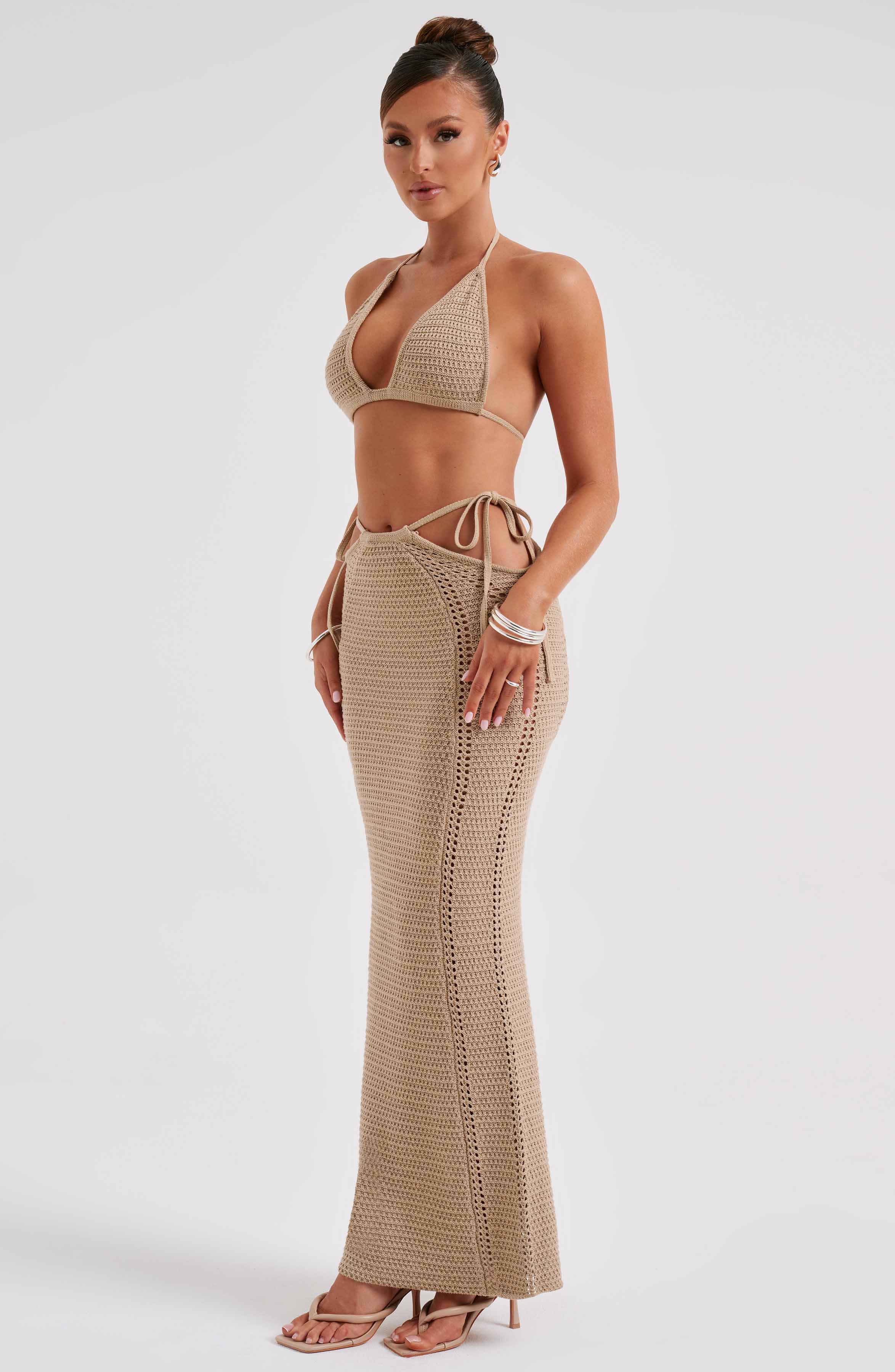 Crochet Jia Top - Beige Backless Bralette with Ties