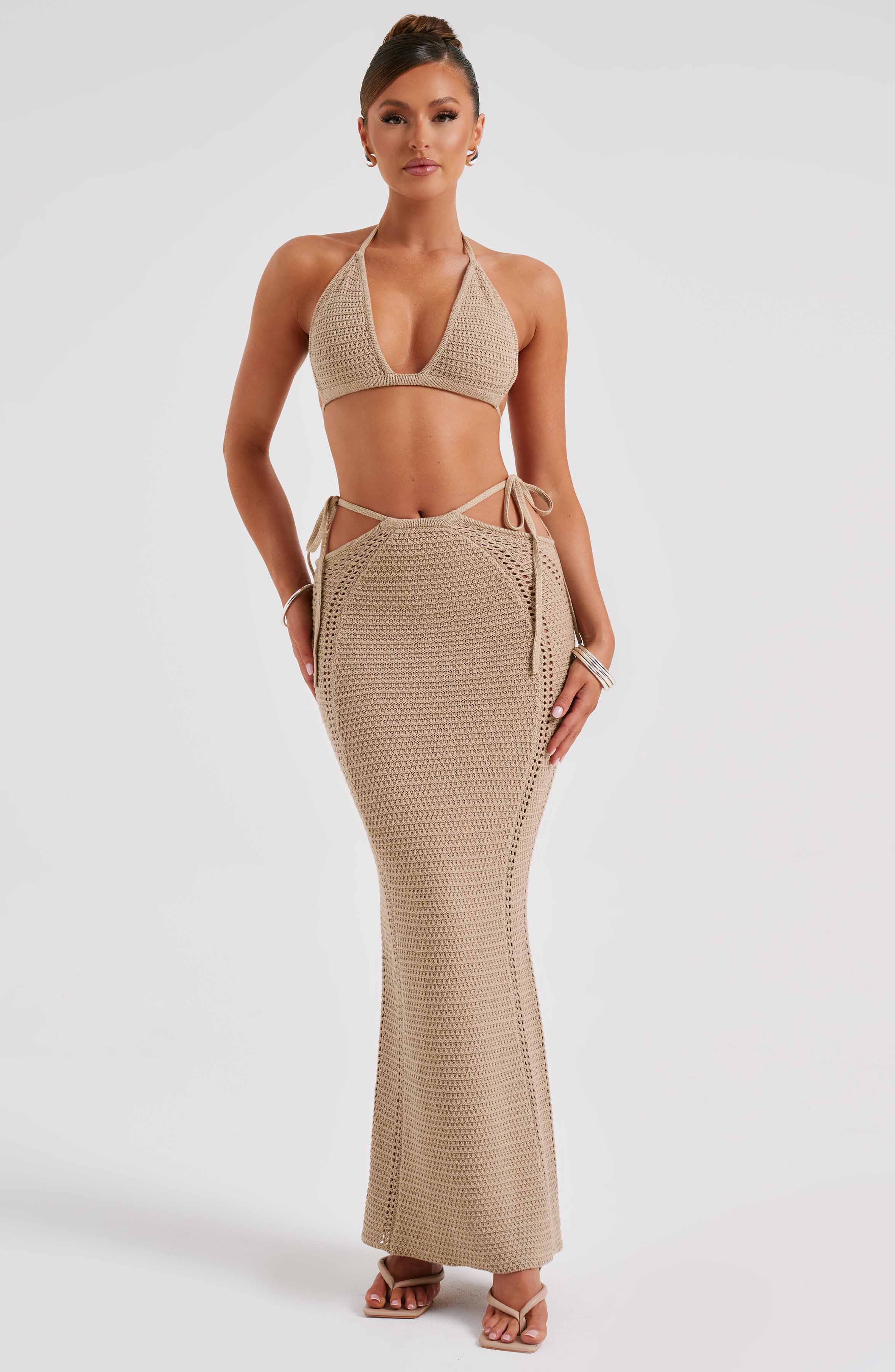 Crochet Jia Top - Beige Backless Bralette with Ties