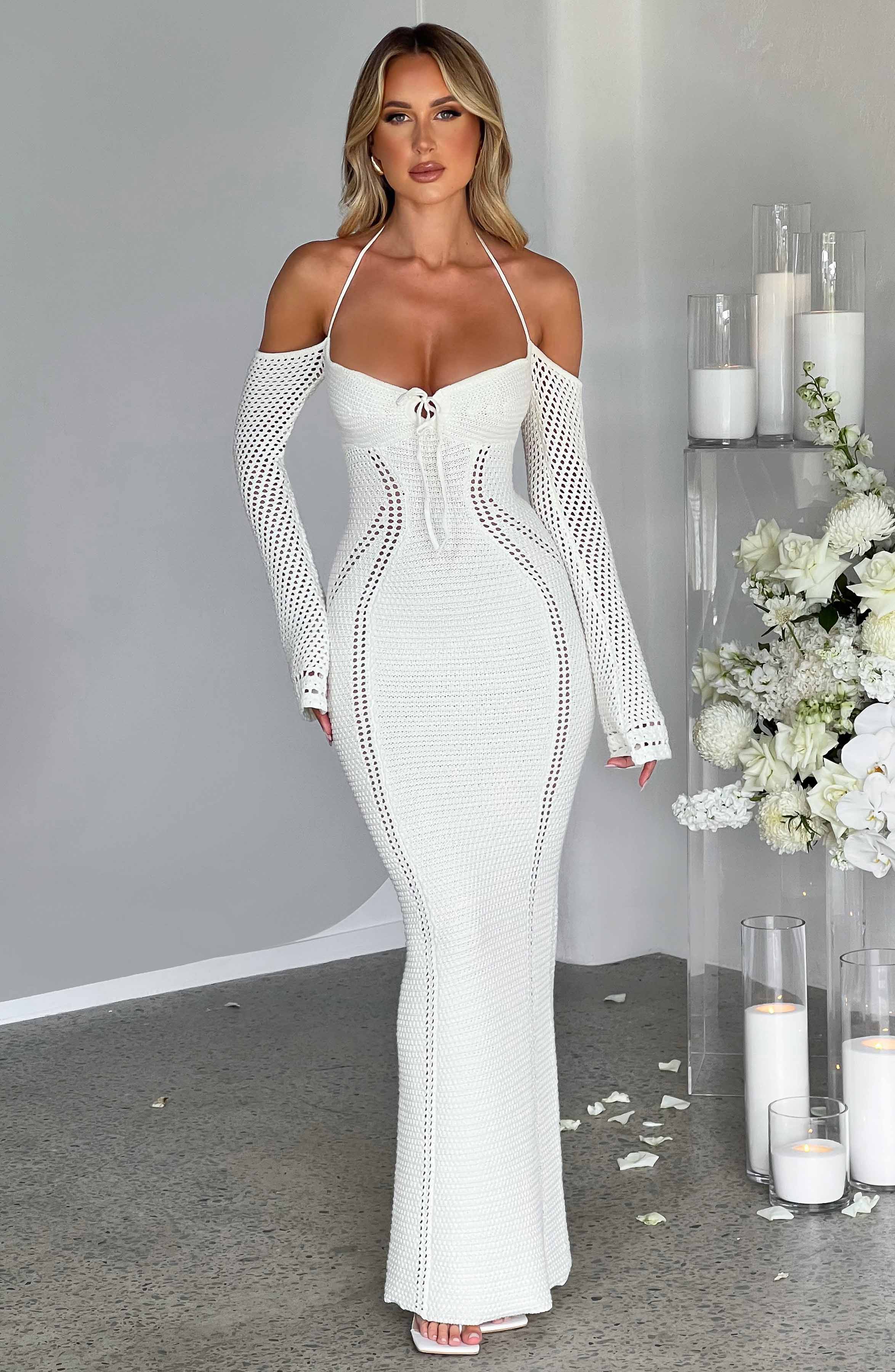 White Crochet Off-Shoulder Maxi Dress - Samariah