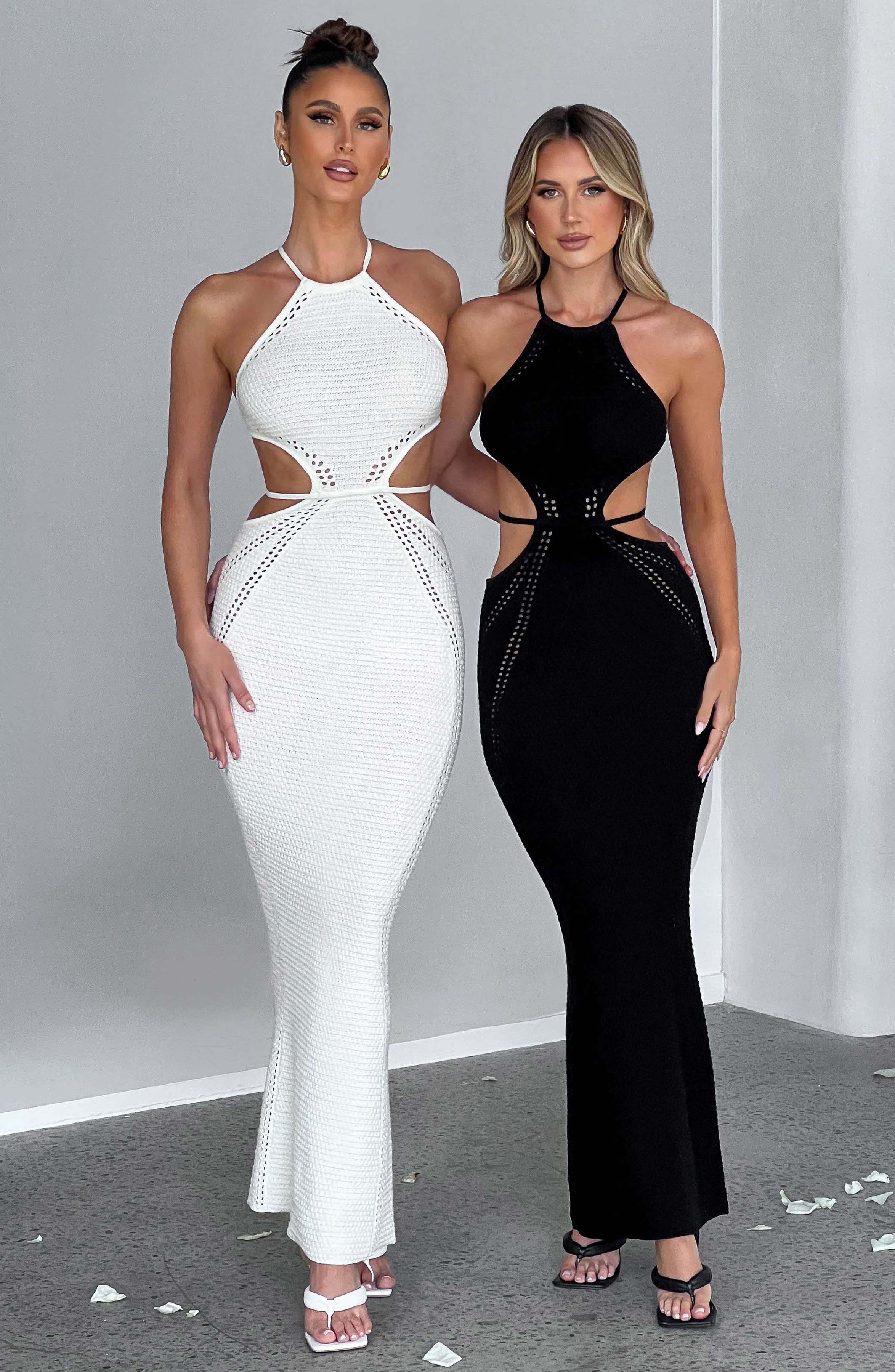 Black Halter Neck Maxi Dress - Delia Backless Crochet Knit