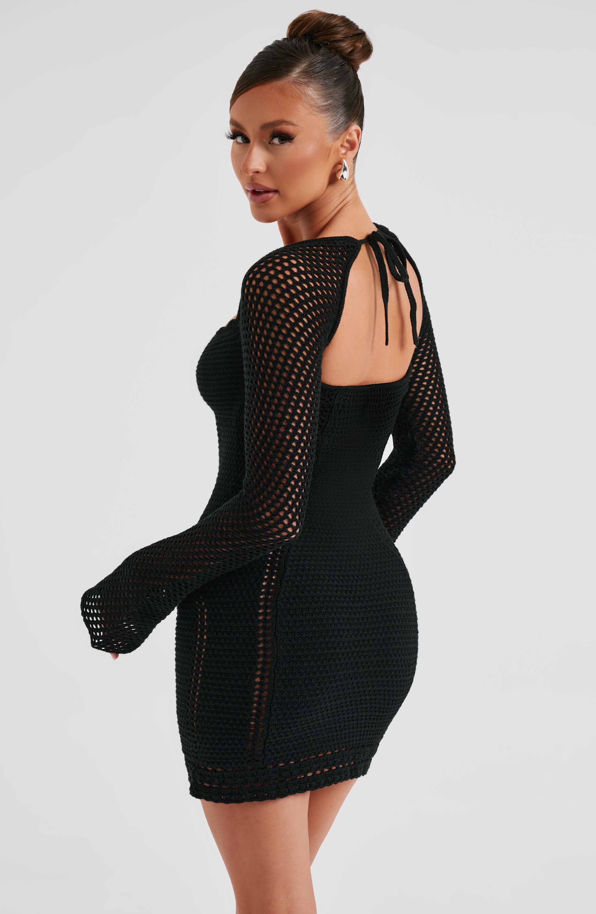 Crochet Dezi Mini Dress with Tie Detail - Black