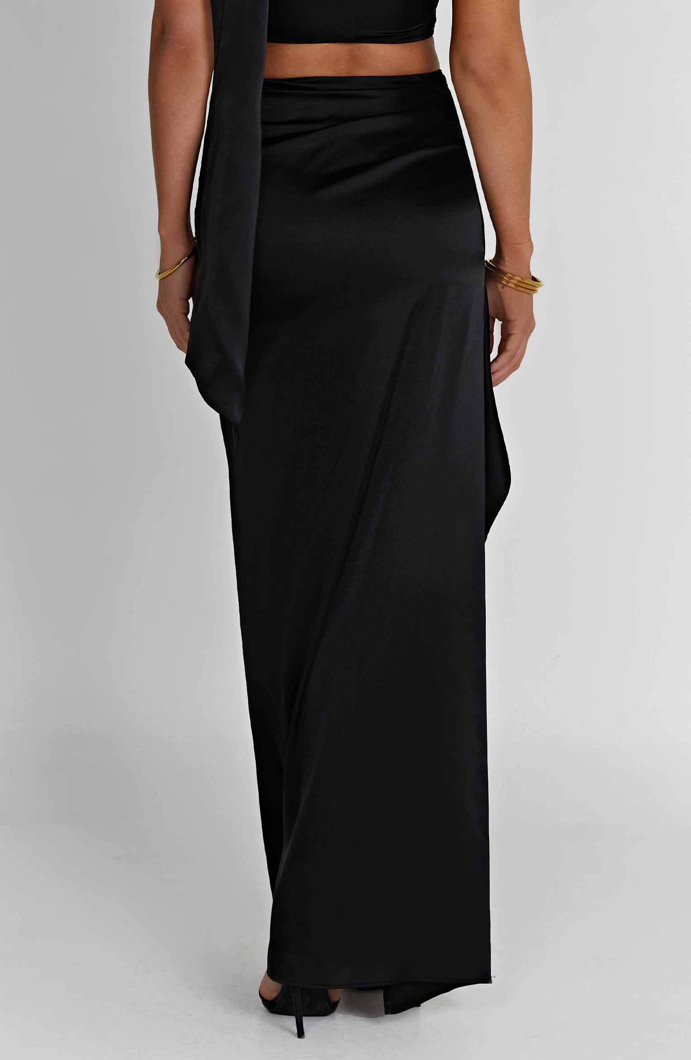 Halsey Black Satin Maxi Skirt with Thigh Split