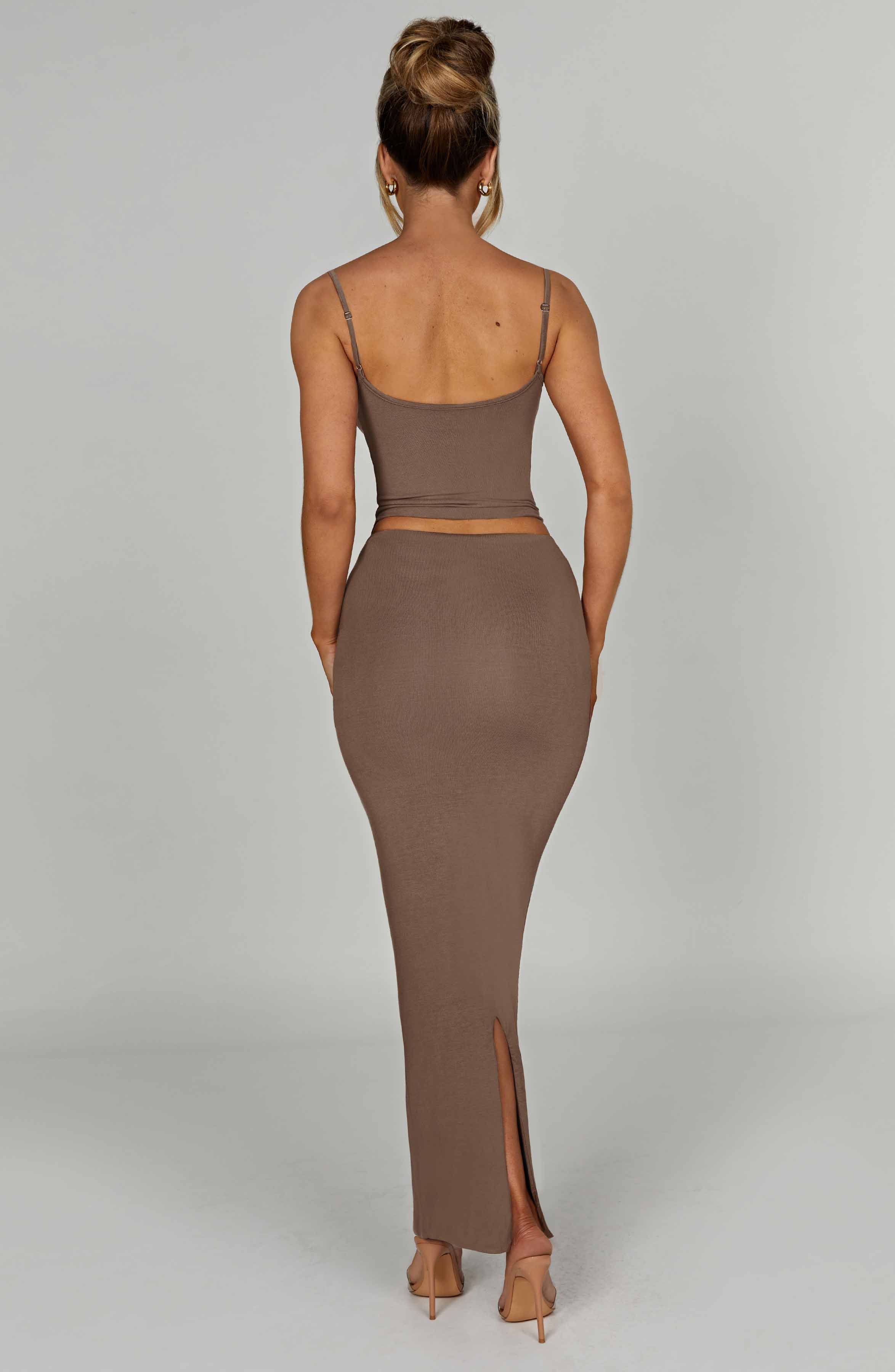 Yazmin Mocha Maxi Skirt - Soft Stretch Double-Layered Modal