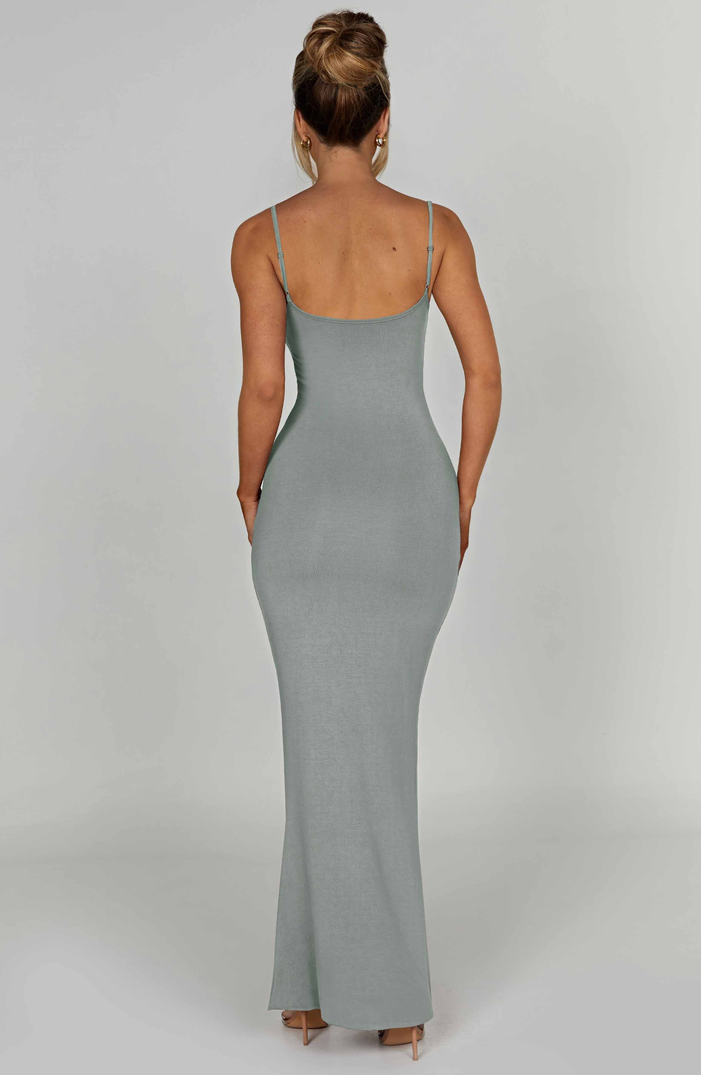 Saskia Steel Scoop Neck Maxi Dress - Double Lined & Stretchy