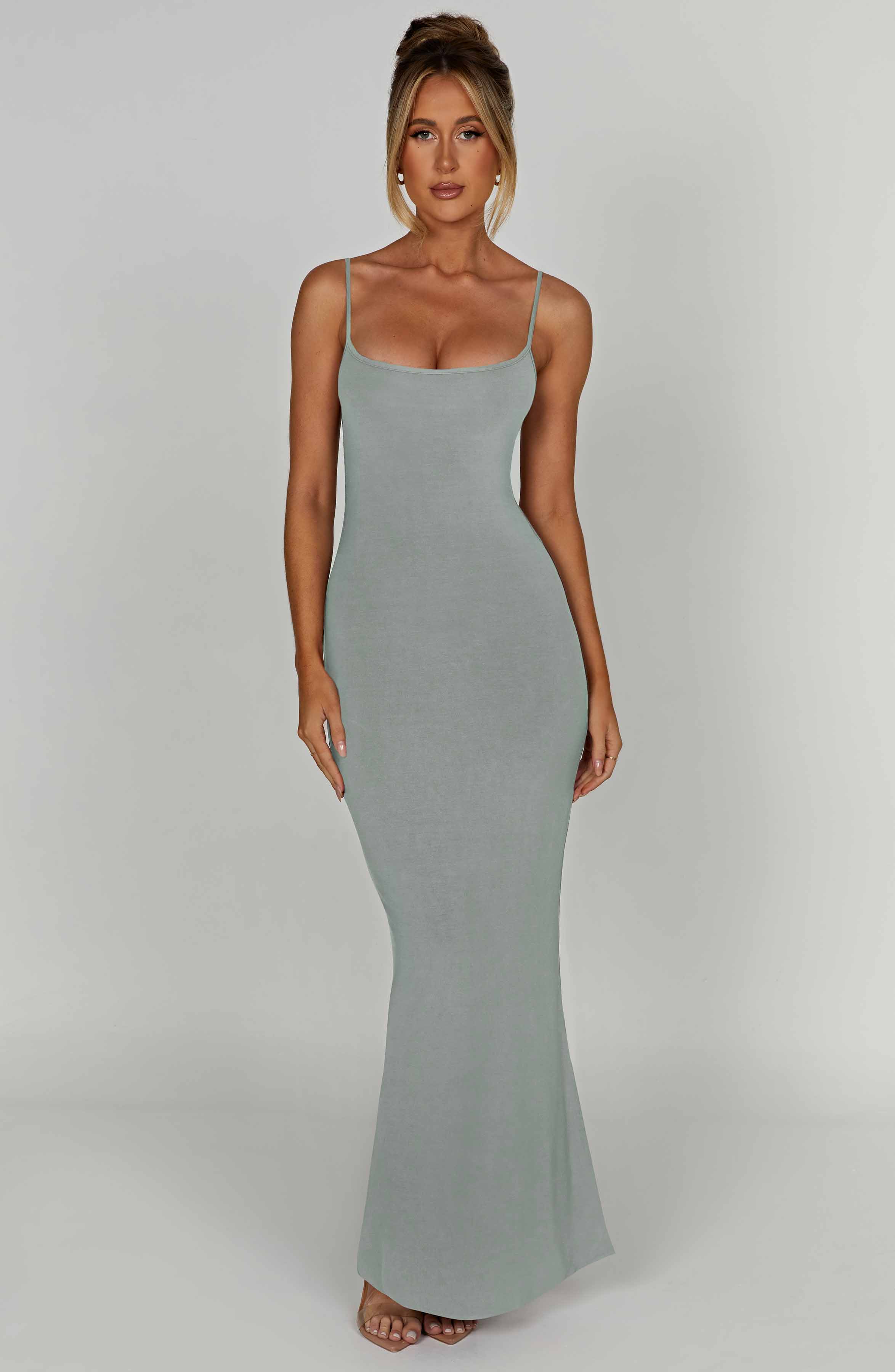 Saskia Steel Scoop Neck Maxi Dress - Double Lined & Stretchy