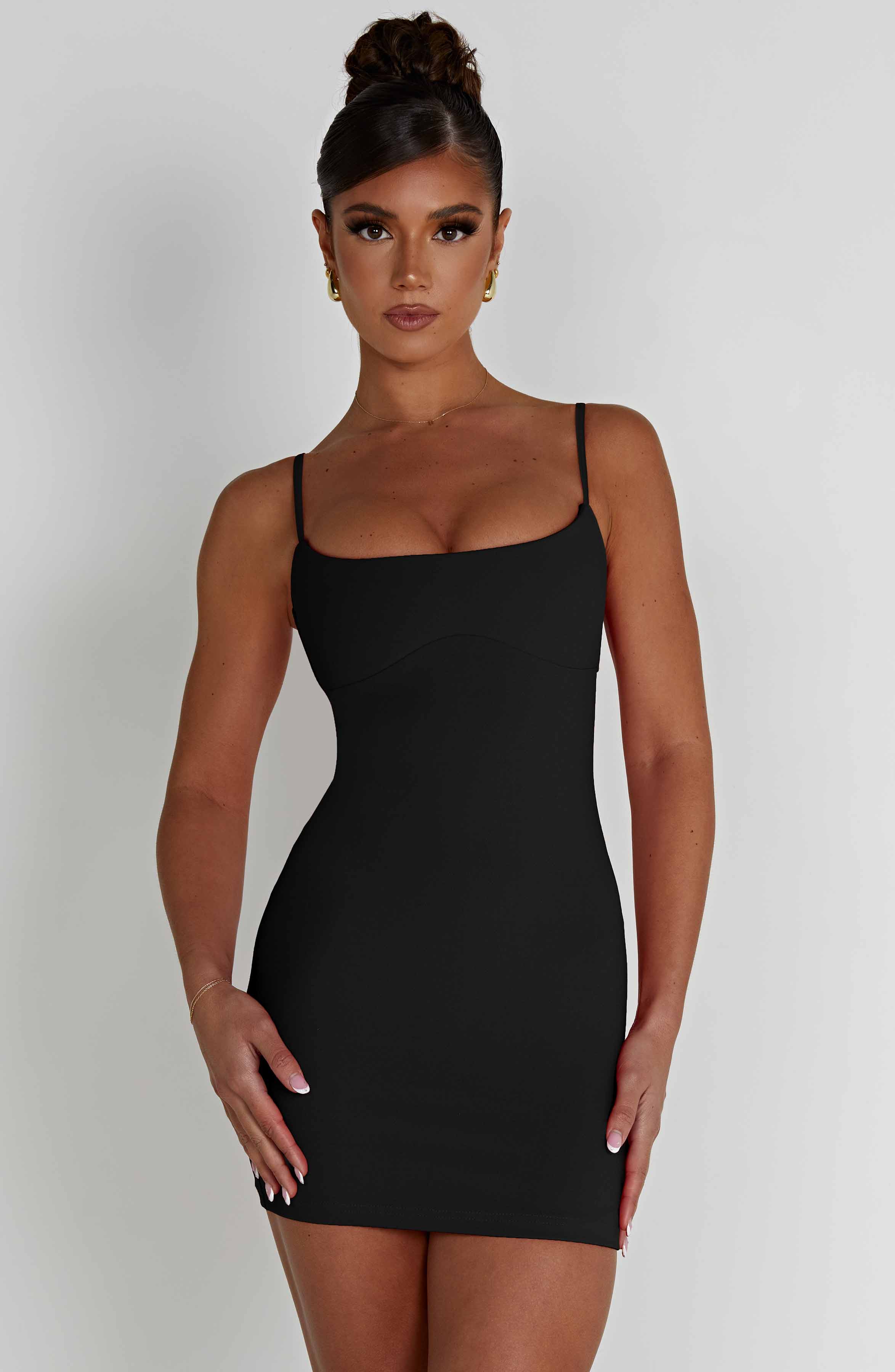 Black Estee Mini Dress - Stretch Crepe Bodycon with Sculpted Bust
