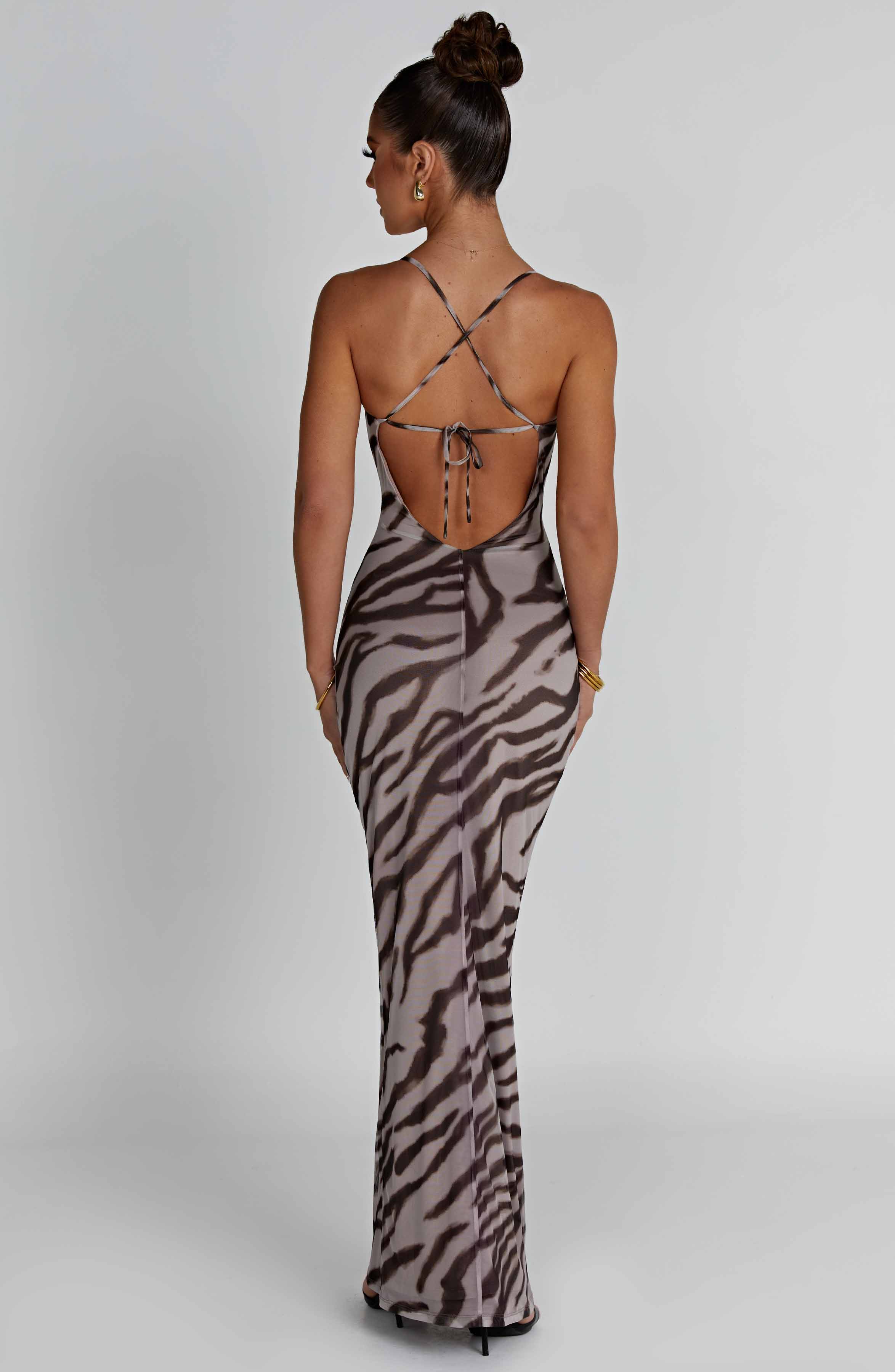 Zebra Print Nessa Maxi Dress with Cross Back Straps