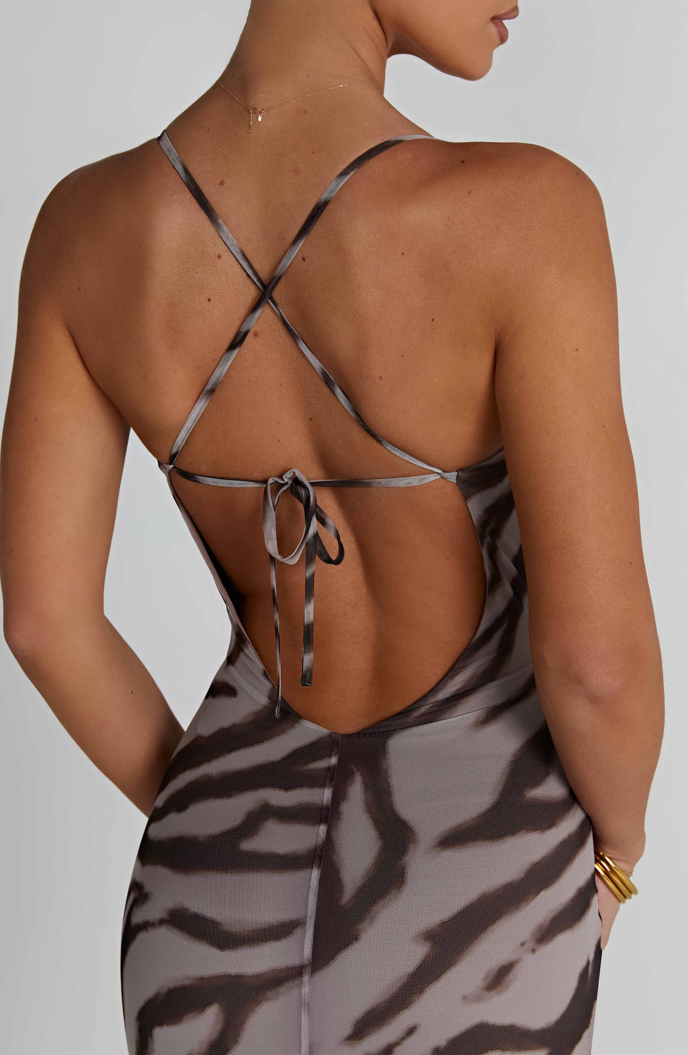 Zebra Print Nessa Maxi Dress with Cross Back Straps