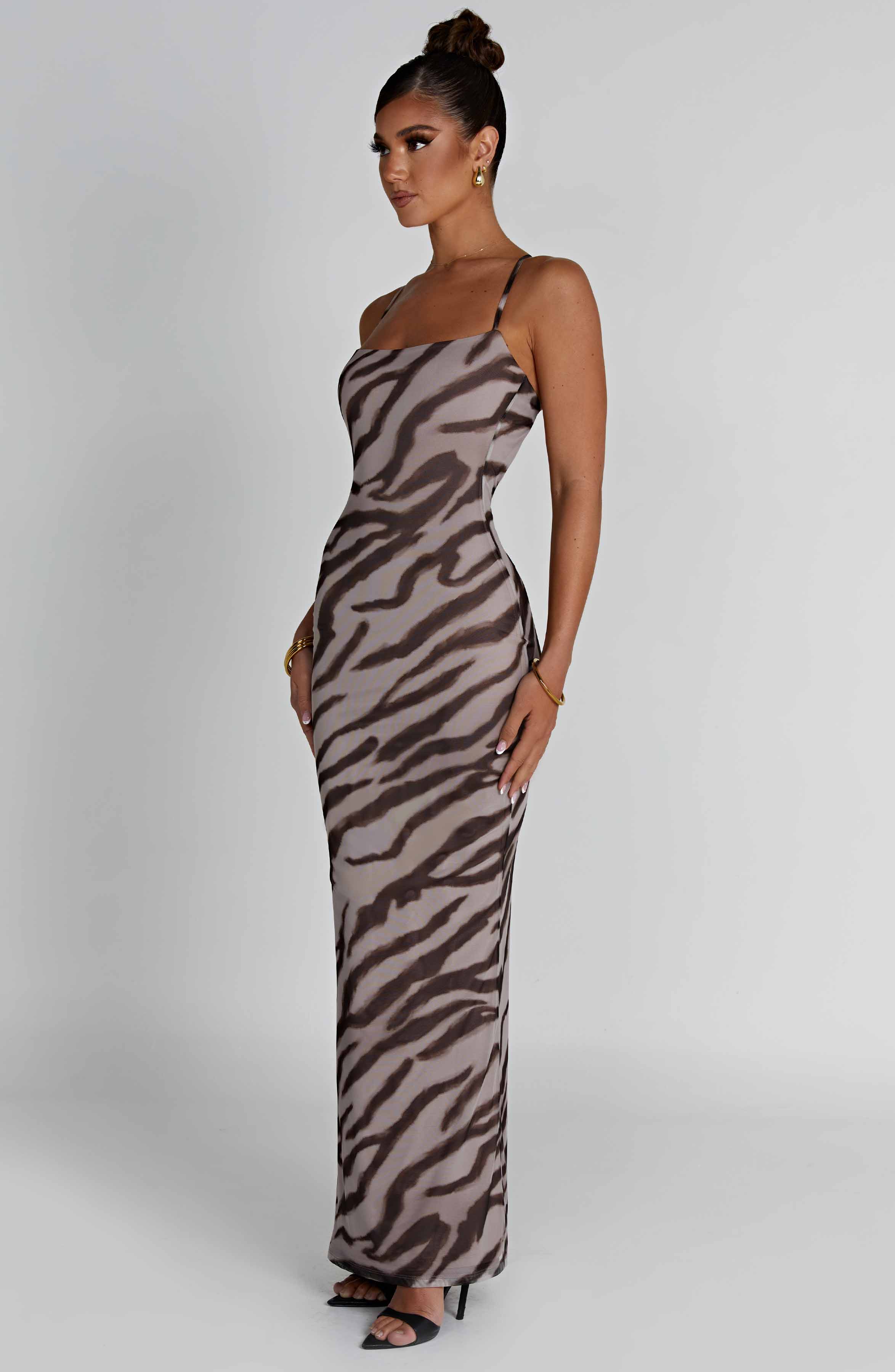 Zebra Print Nessa Maxi Dress with Cross Back Straps