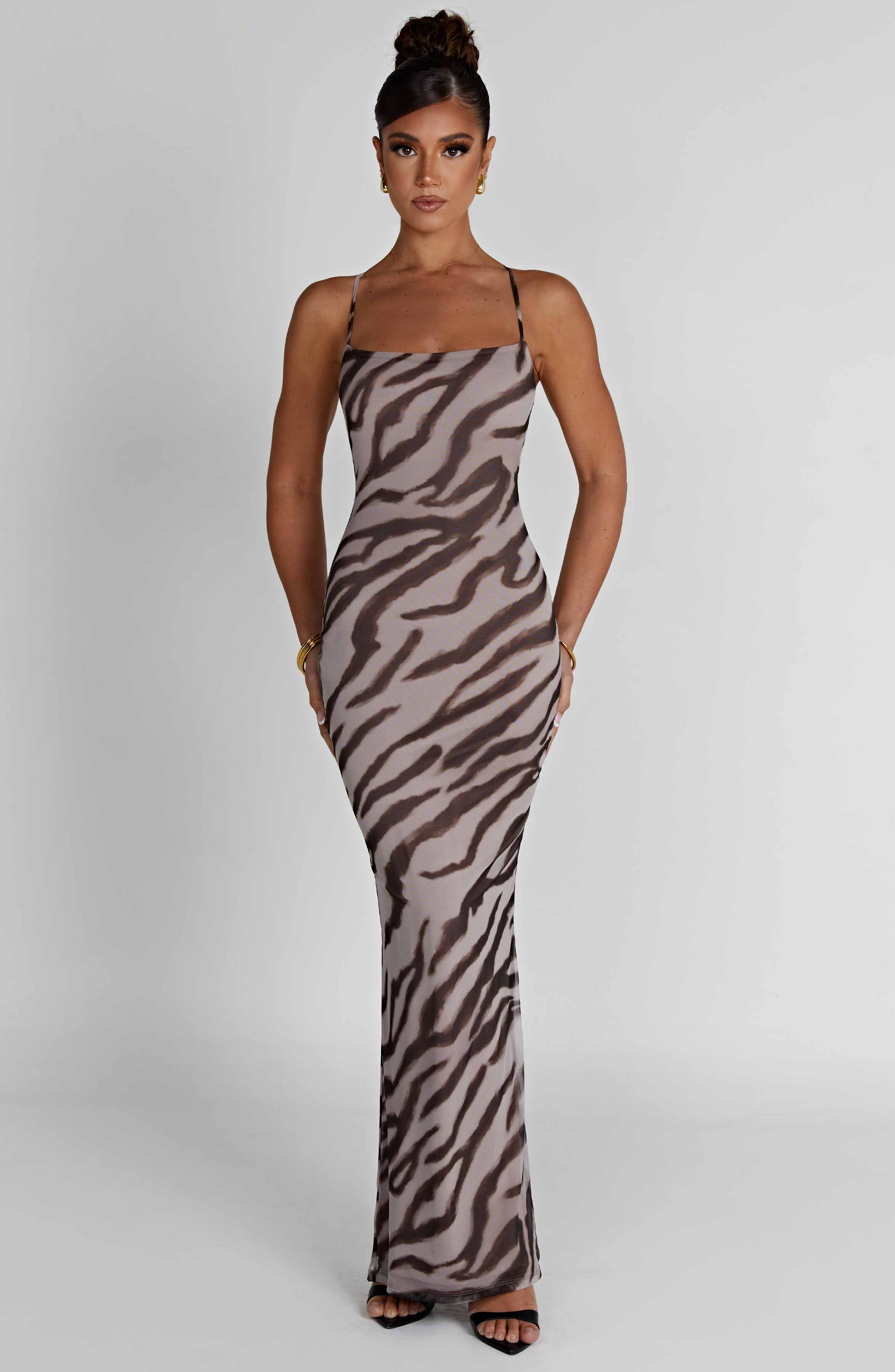 Zebra Print Nessa Maxi Dress with Cross Back Straps