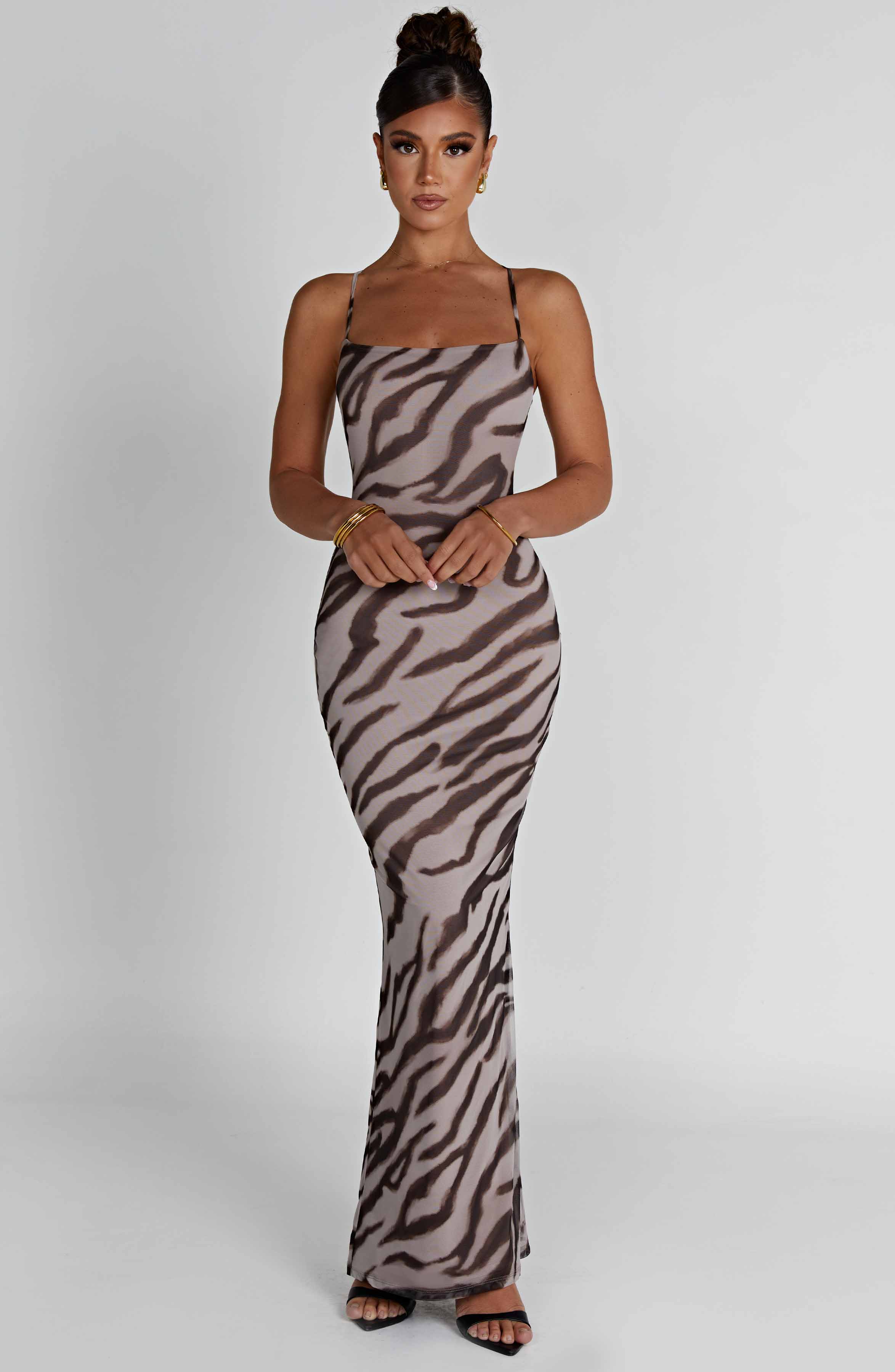 Zebra Print Nessa Maxi Dress with Cross Back Straps