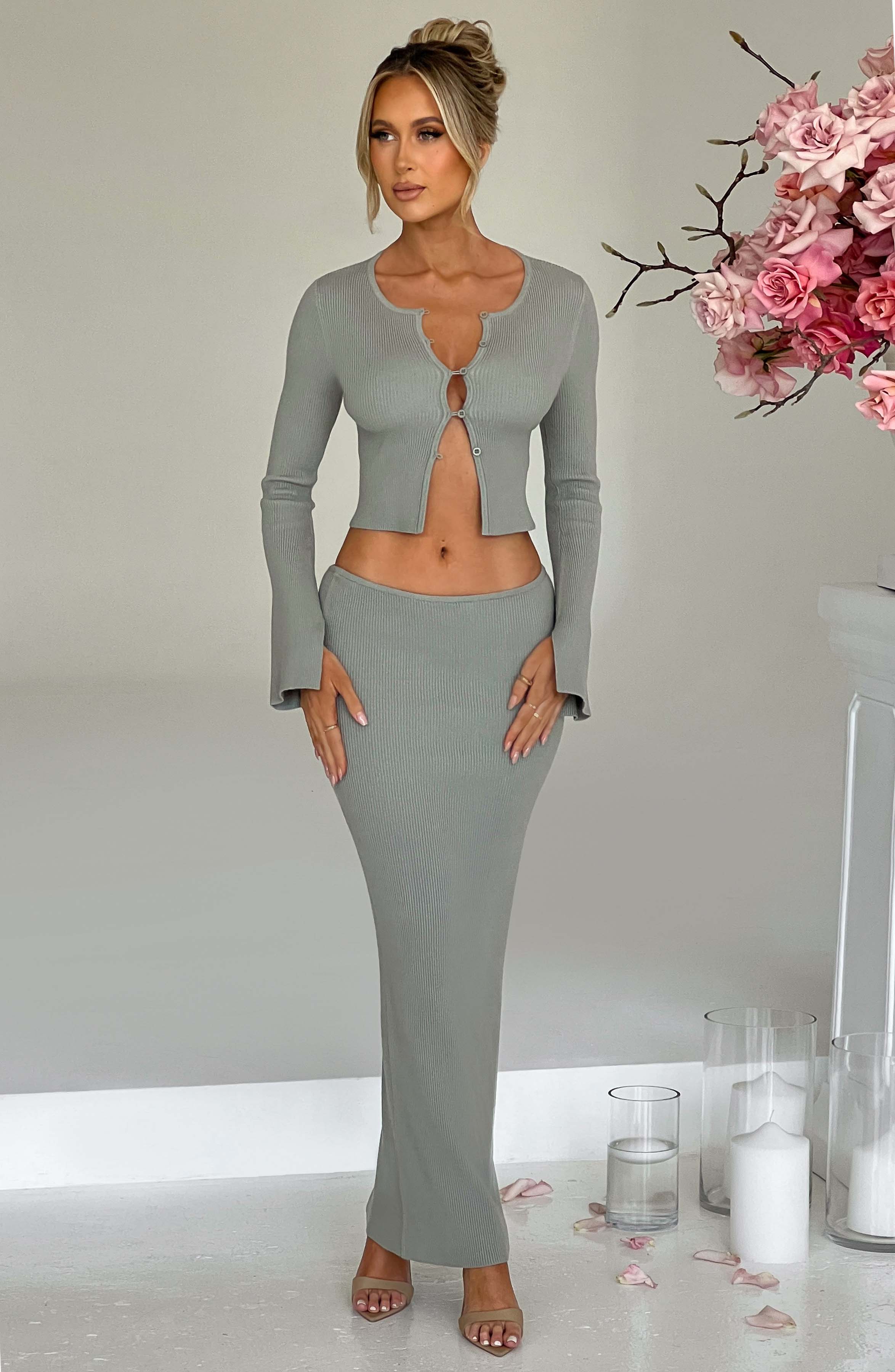 Elia Ribbed Knit Maxi Skirt - Khaki - Flattering Fit