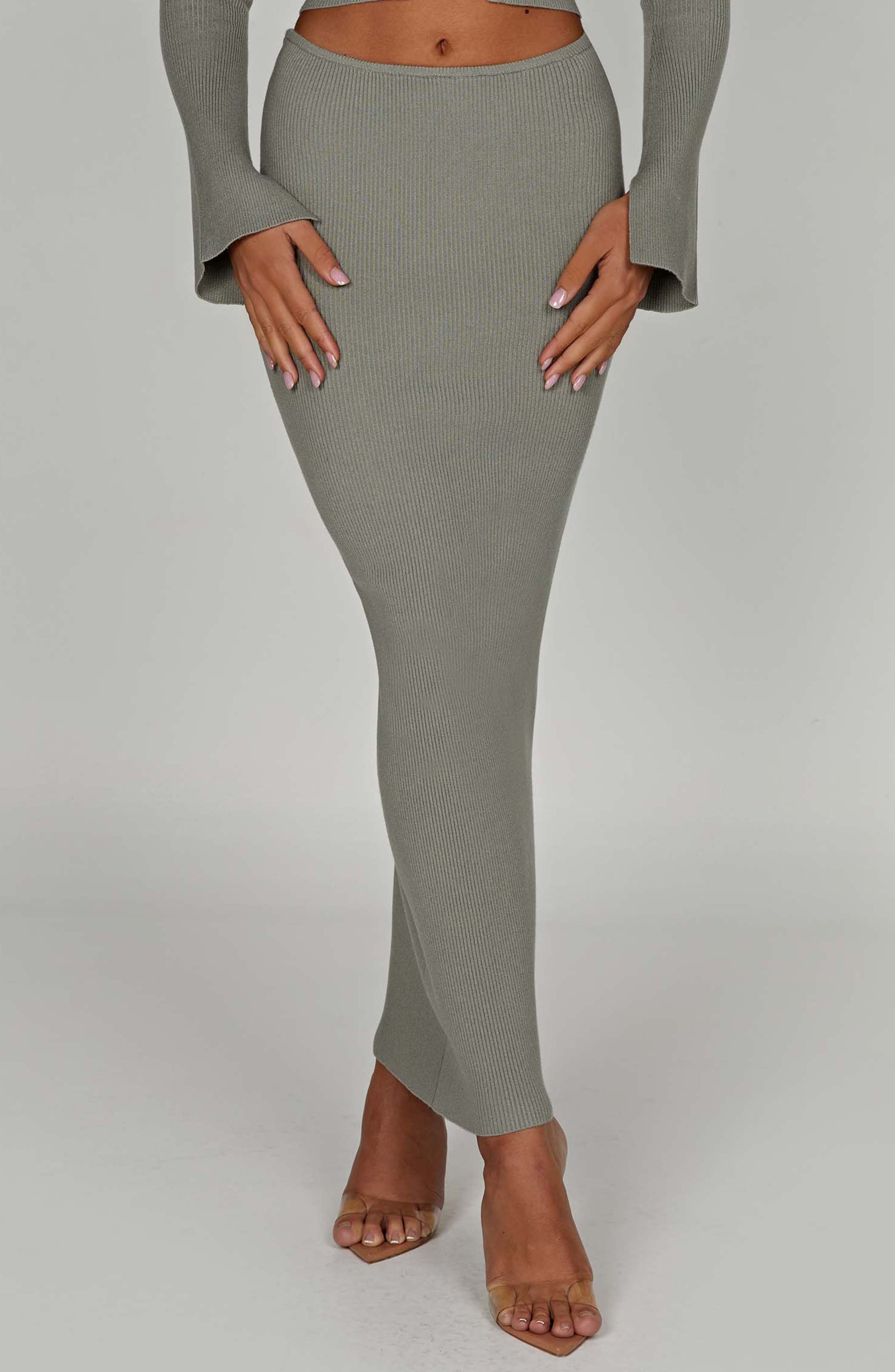 Elia Ribbed Knit Maxi Skirt - Khaki - Flattering Fit
