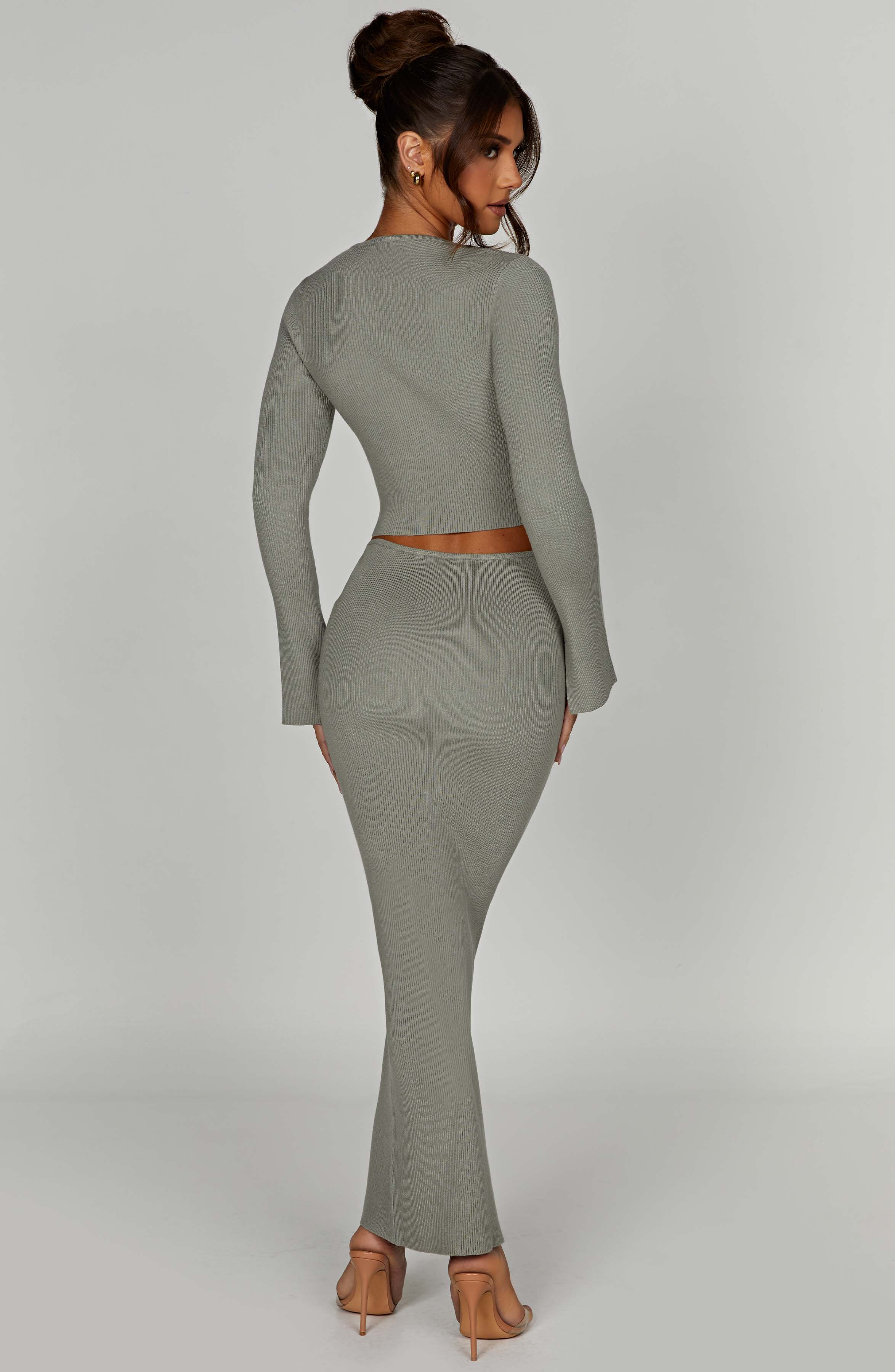 Elia Ribbed Knit Maxi Skirt - Khaki - Flattering Fit