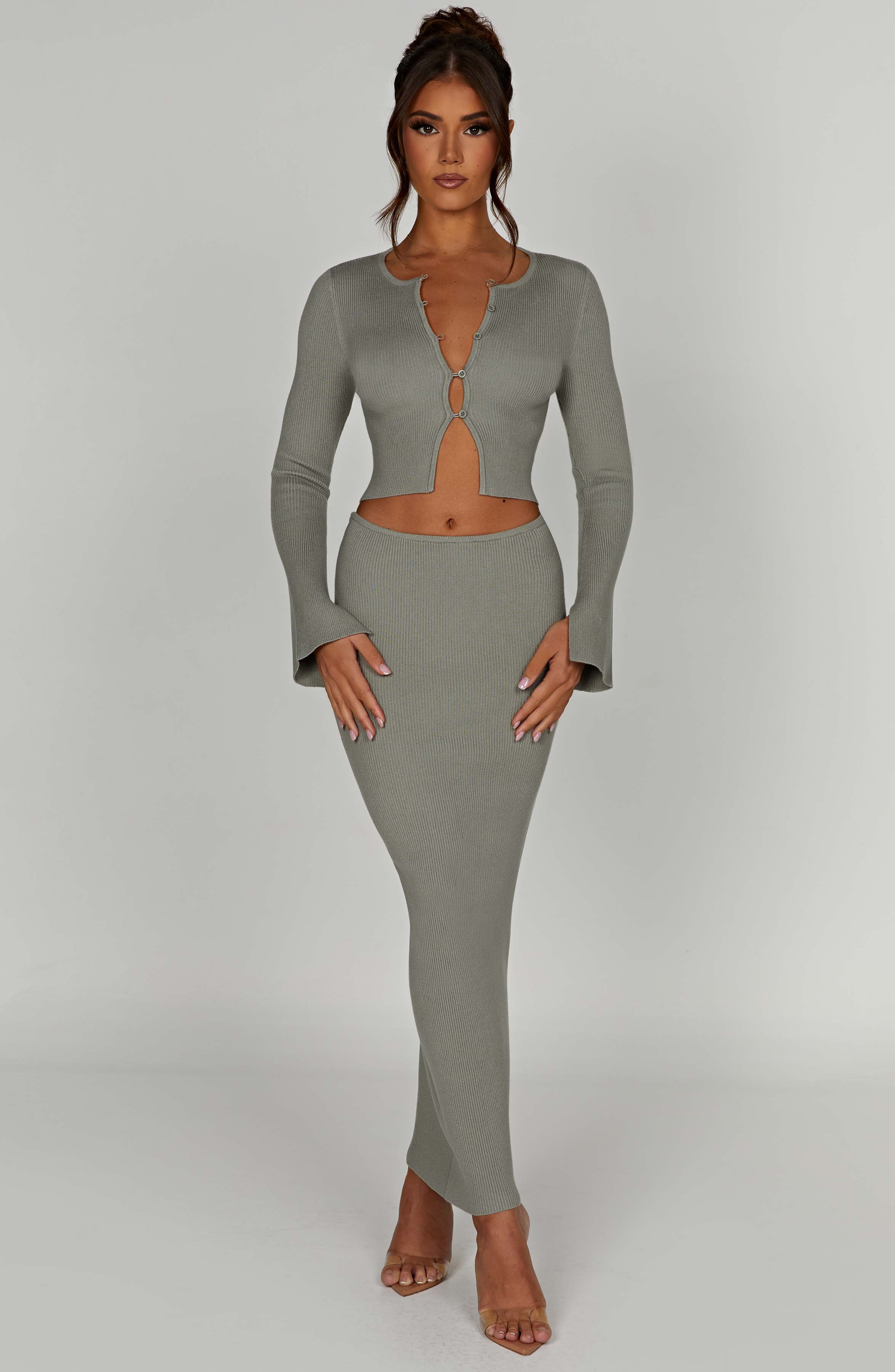 Elia Ribbed Knit Maxi Skirt - Khaki - Flattering Fit