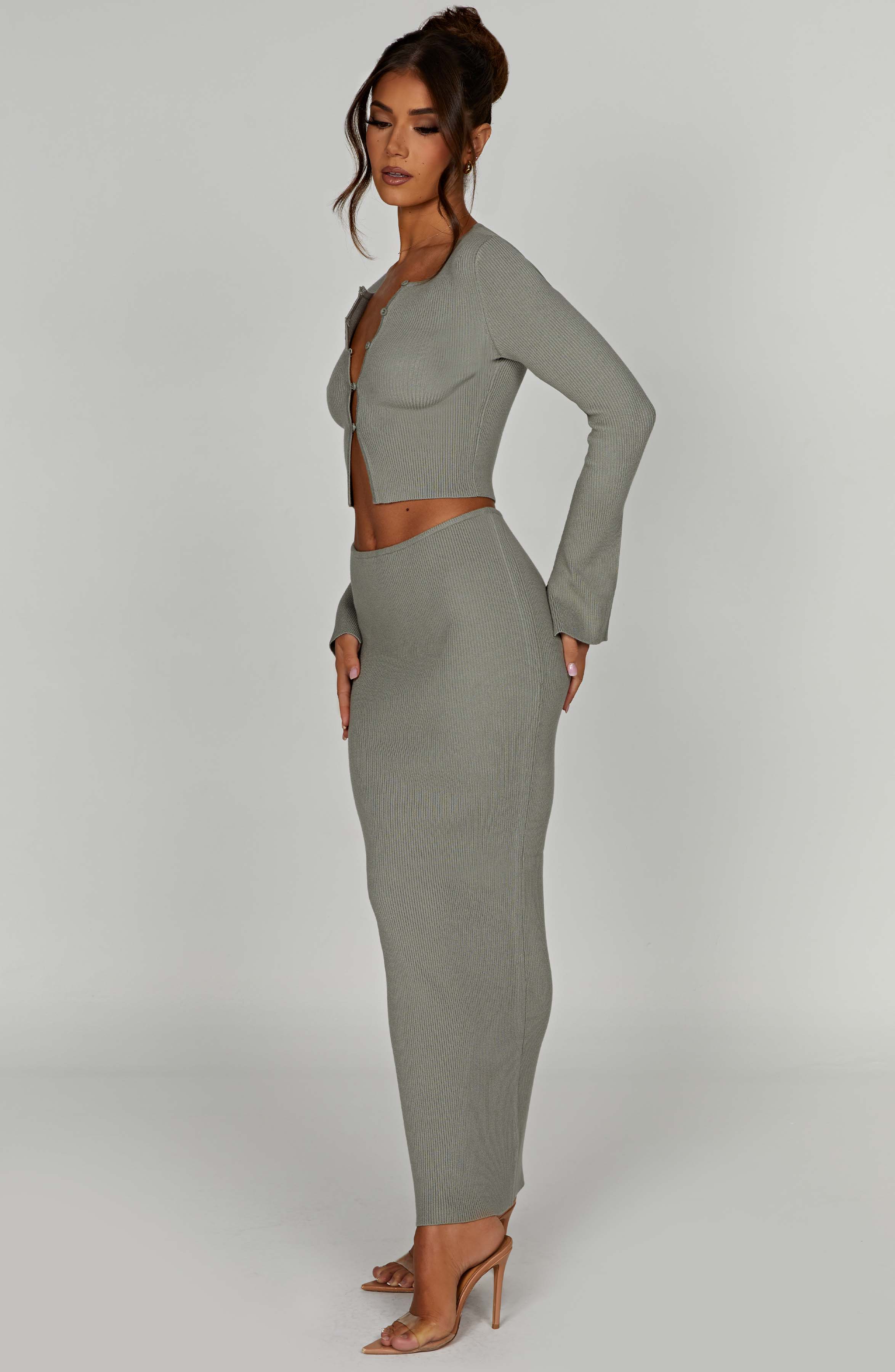 Elia Ribbed Knit Maxi Skirt - Khaki - Flattering Fit