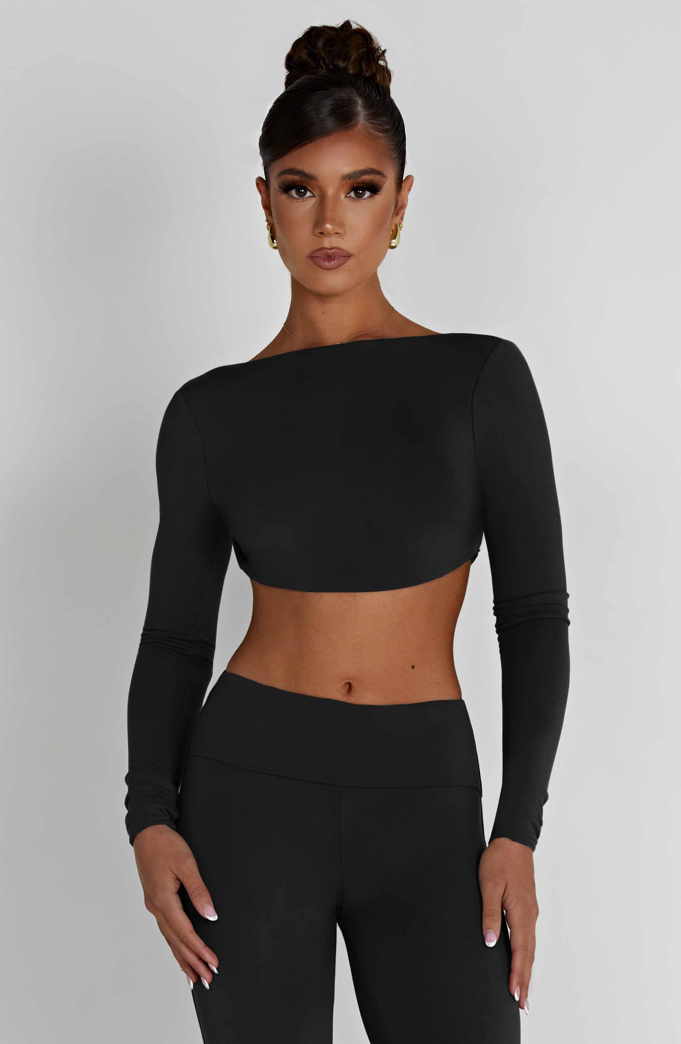 Black Sahra Backless Tie Strap Crop Top - Premium Modal